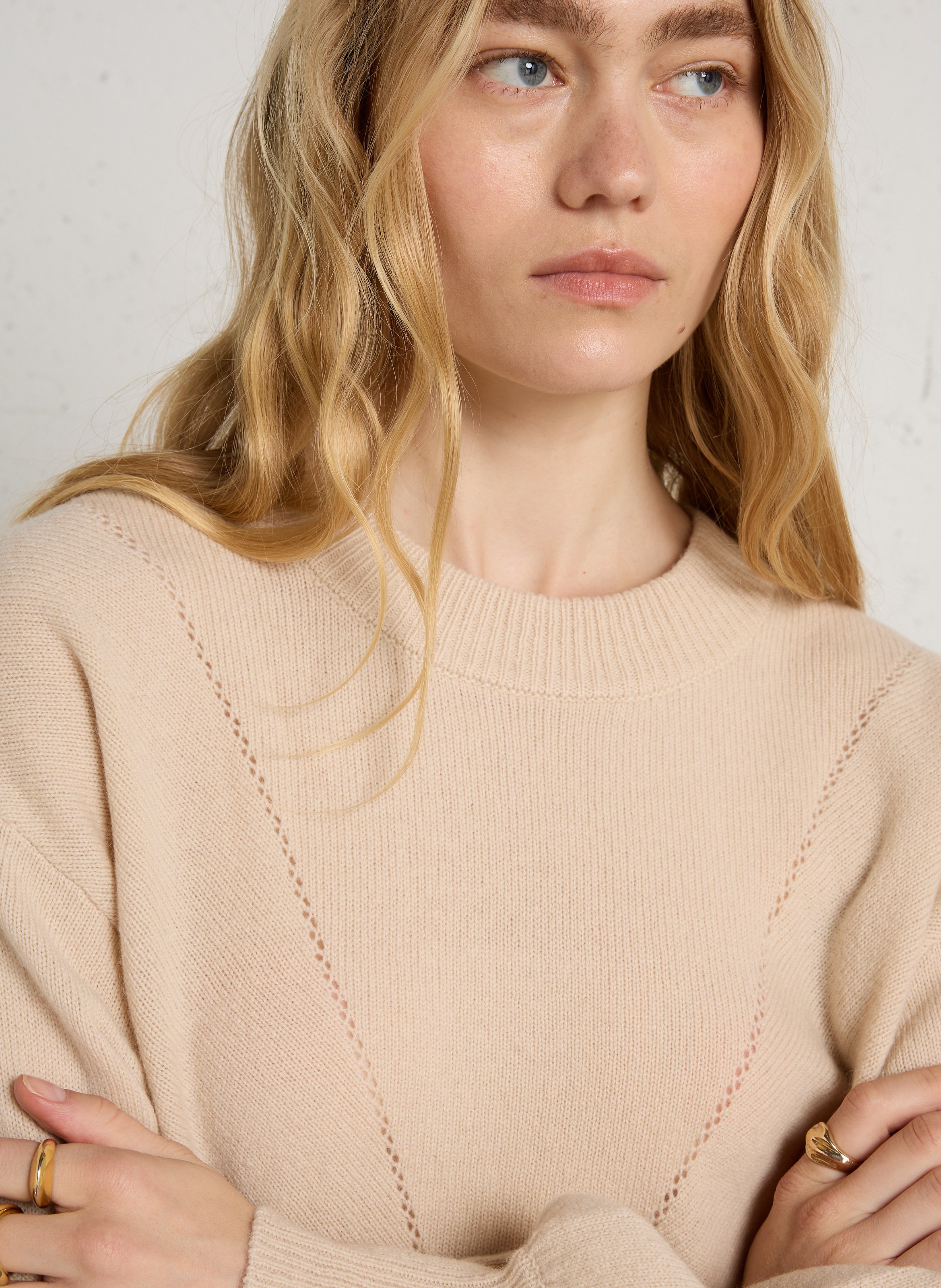 Wijde wollen trui met ronde hals BENSIMON Beige