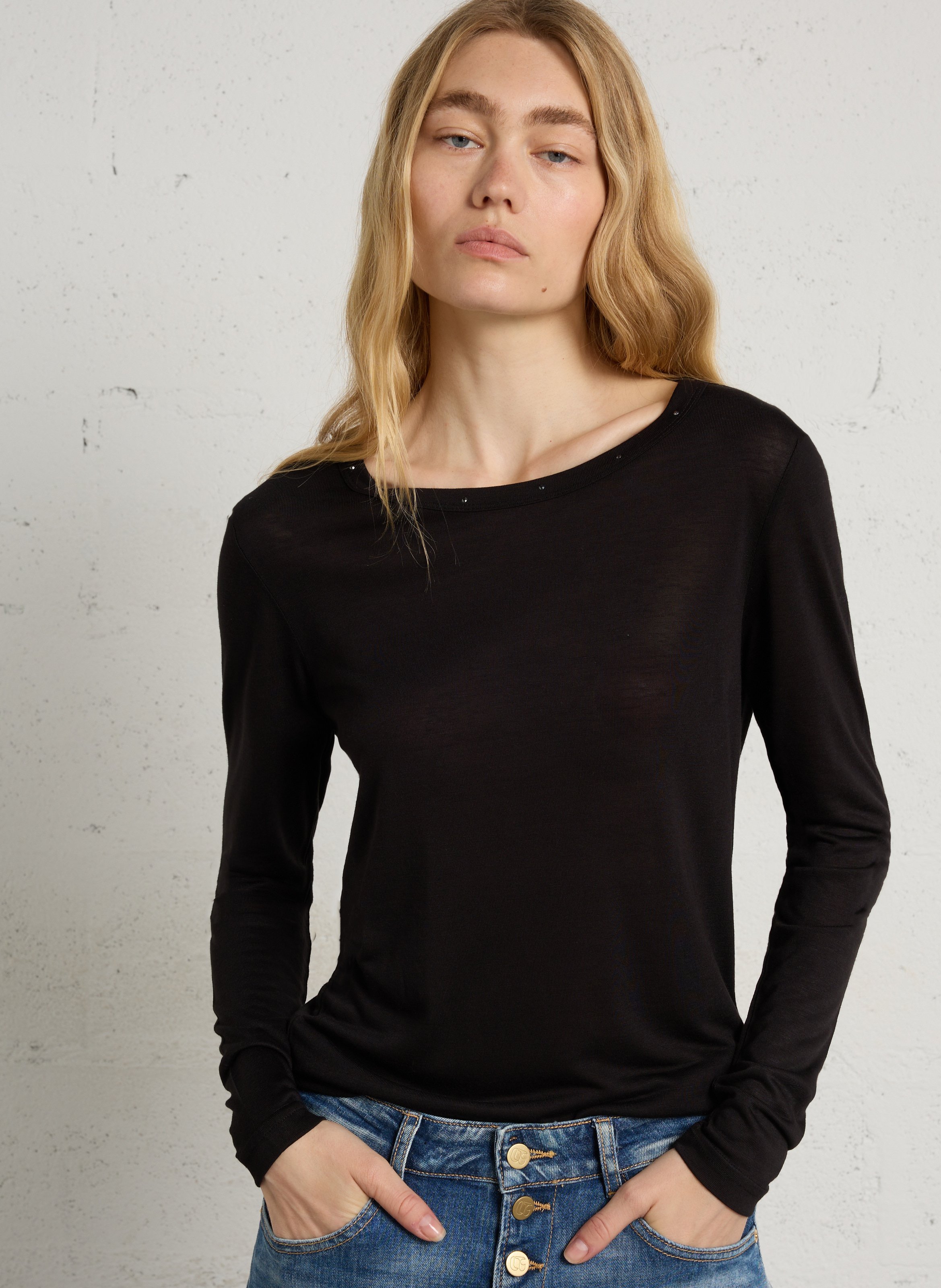 Recht T-shirt met ronde h LE TEMPS DES CERISES Zwart