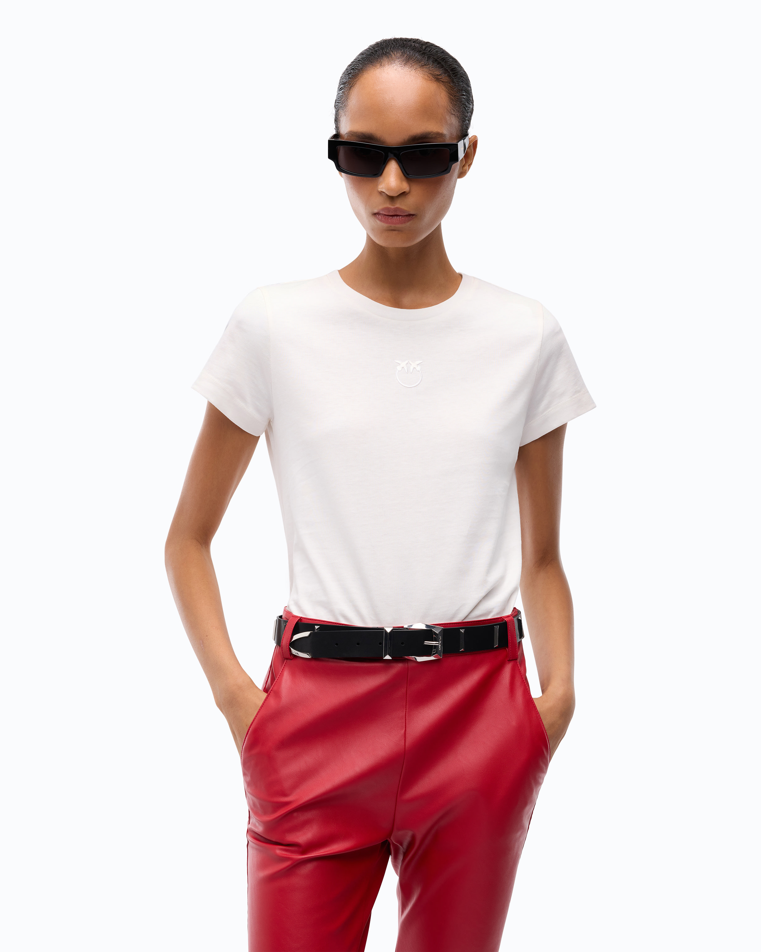T-shirt with love birds logo PINKO White