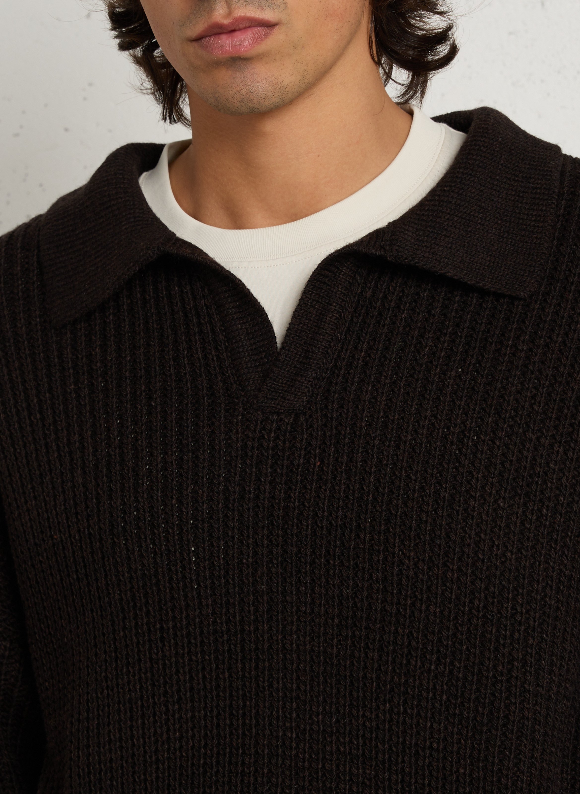 Pull oversize col V IMPERIAL Marron