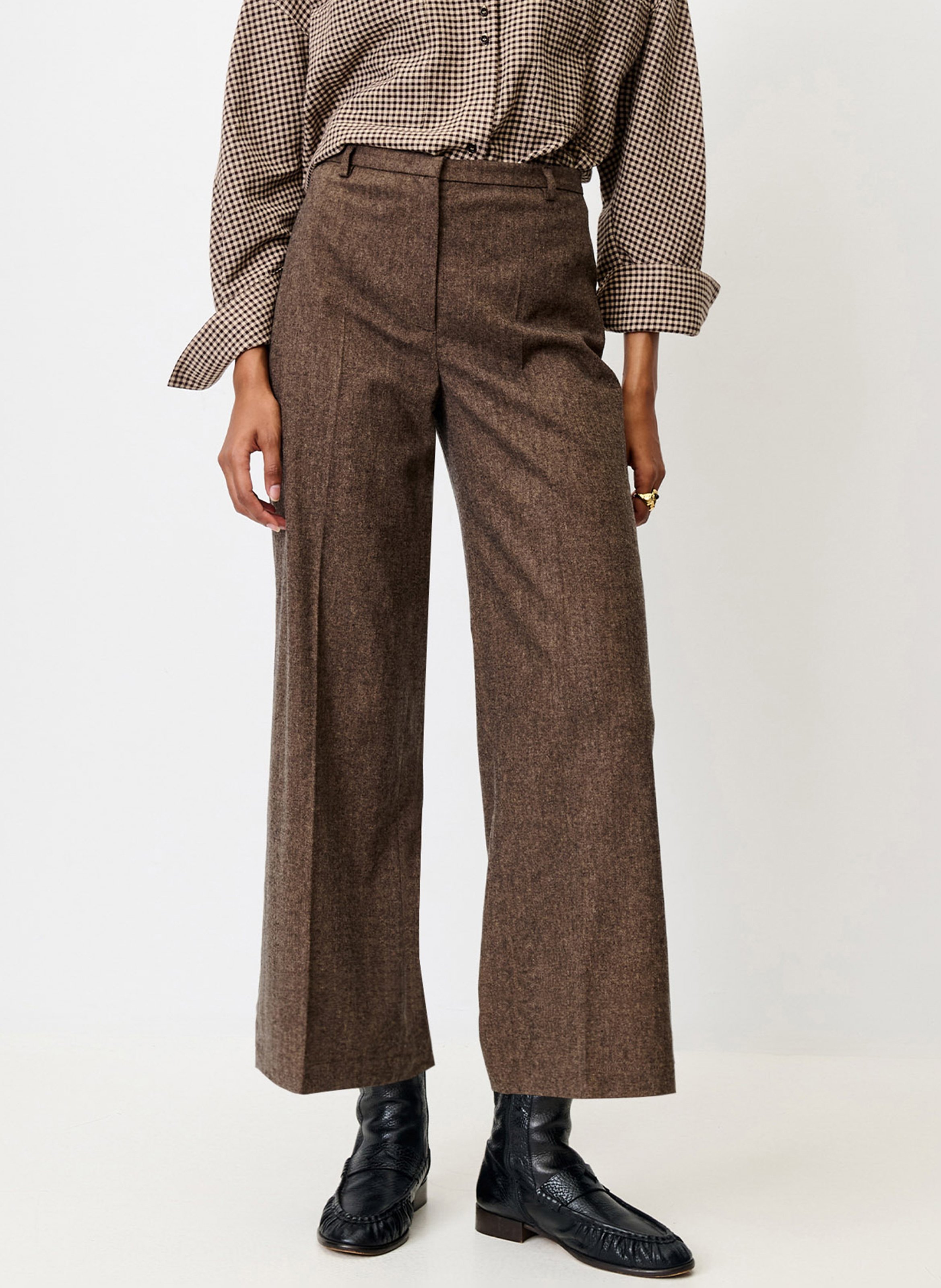 Pantalon large en laine mélangée SESSUN Marron
