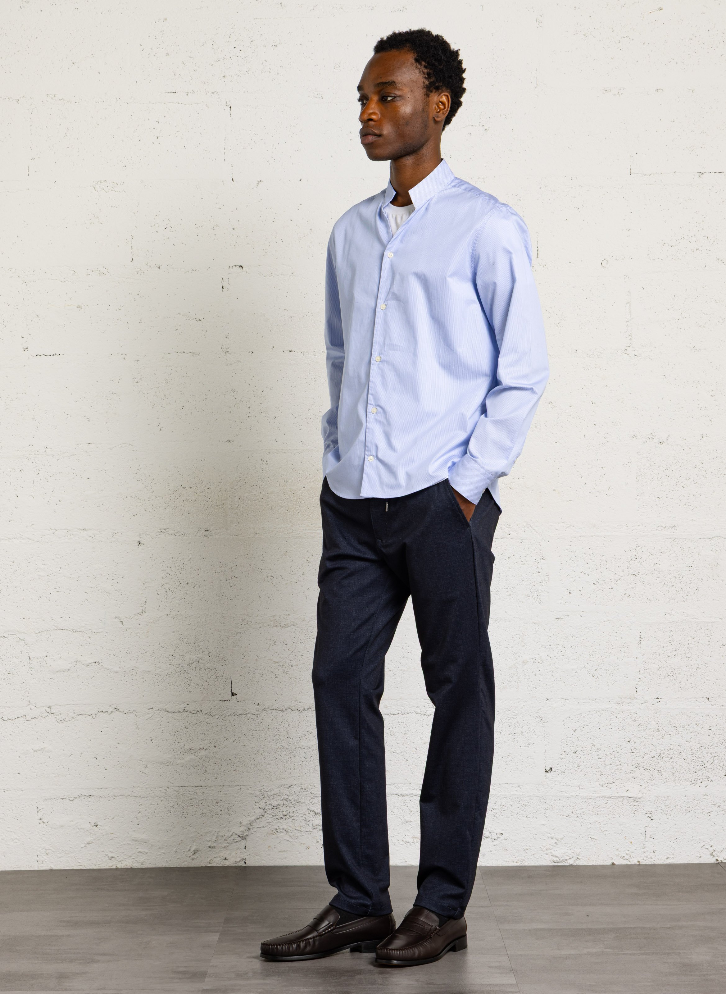 Chemise rayée col mao en coton AU PRINTEMPS PARIS Bleu