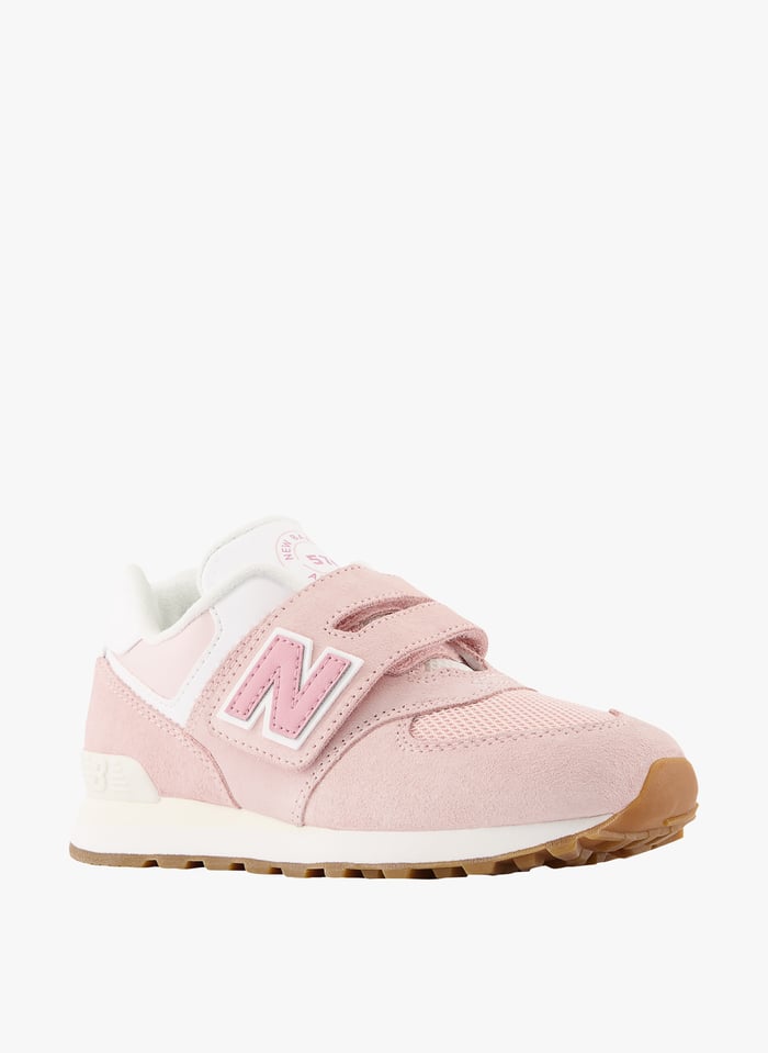 Pink Low top mixed leather Velcro sneakers