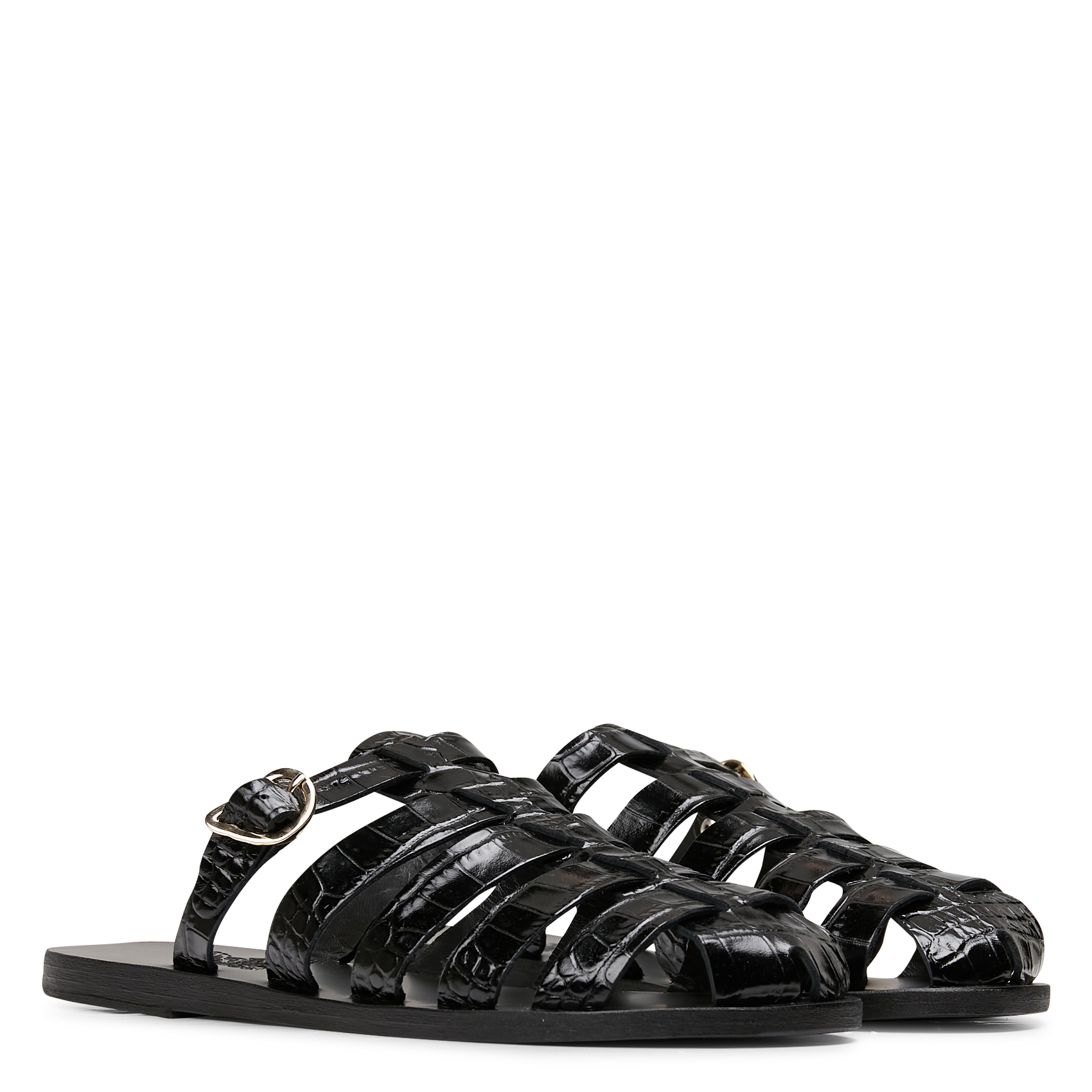 Sandales plates en cuir embossé croco ANCIENT GREEK SANDALS Noir