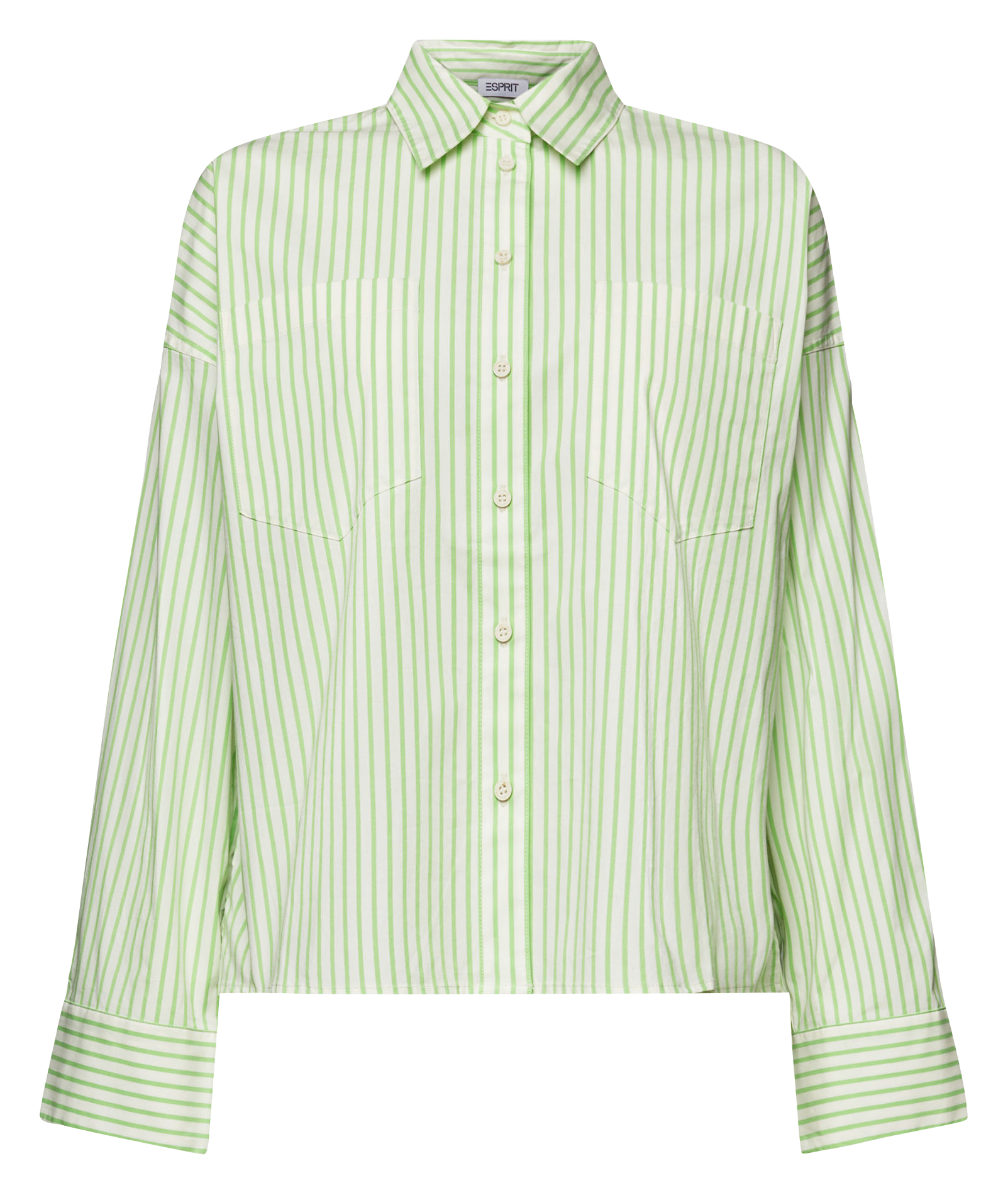 Ruimvallende, gestreepte blouse met klassieke kraag | katoenblend Groen