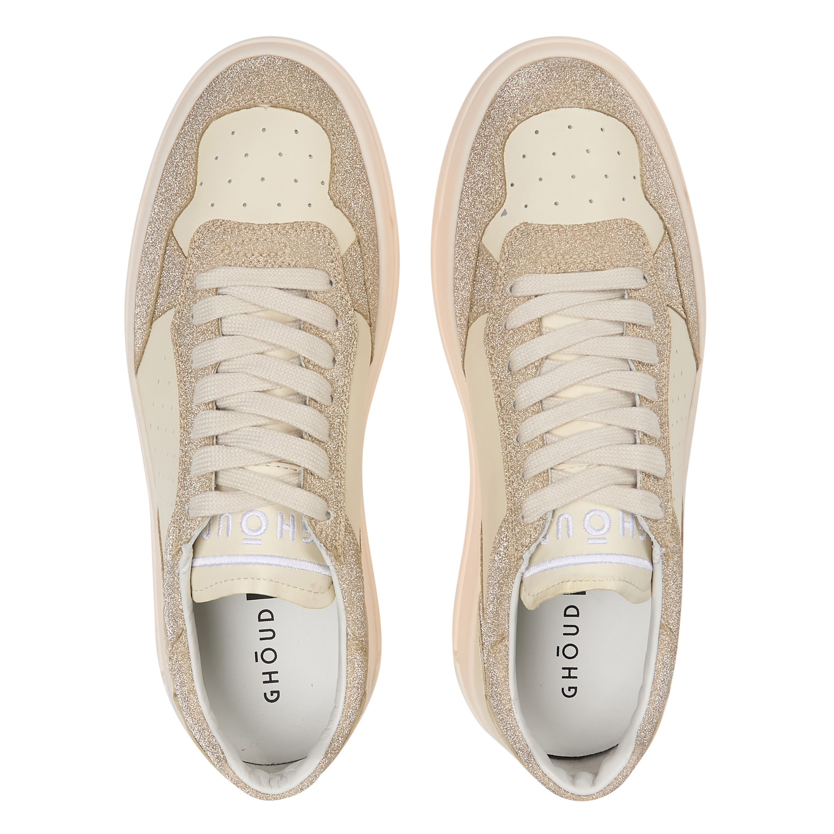 Lage, deels leren sneakers Beige