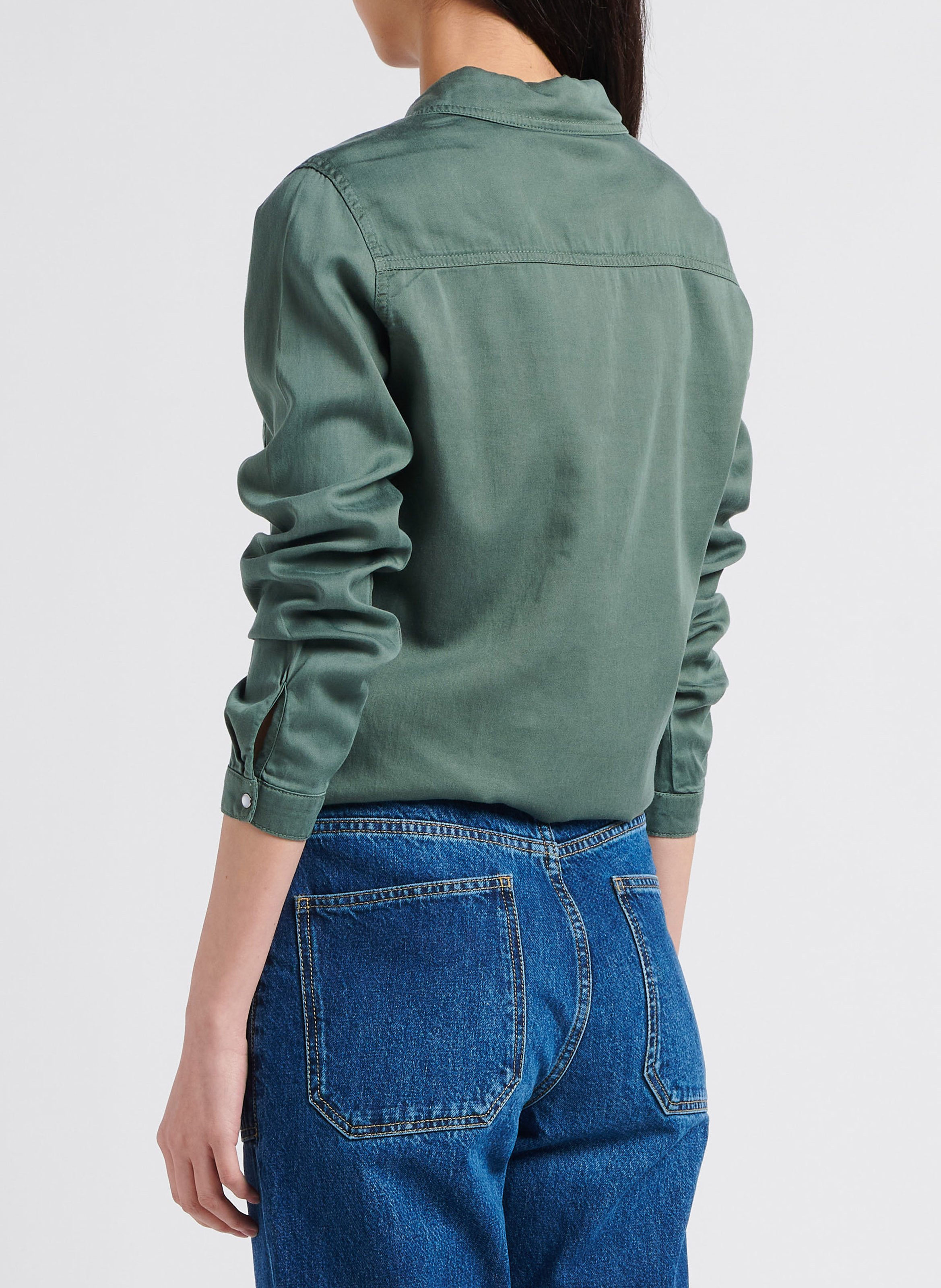Buttoned denim shirt with classic collar VILA Green