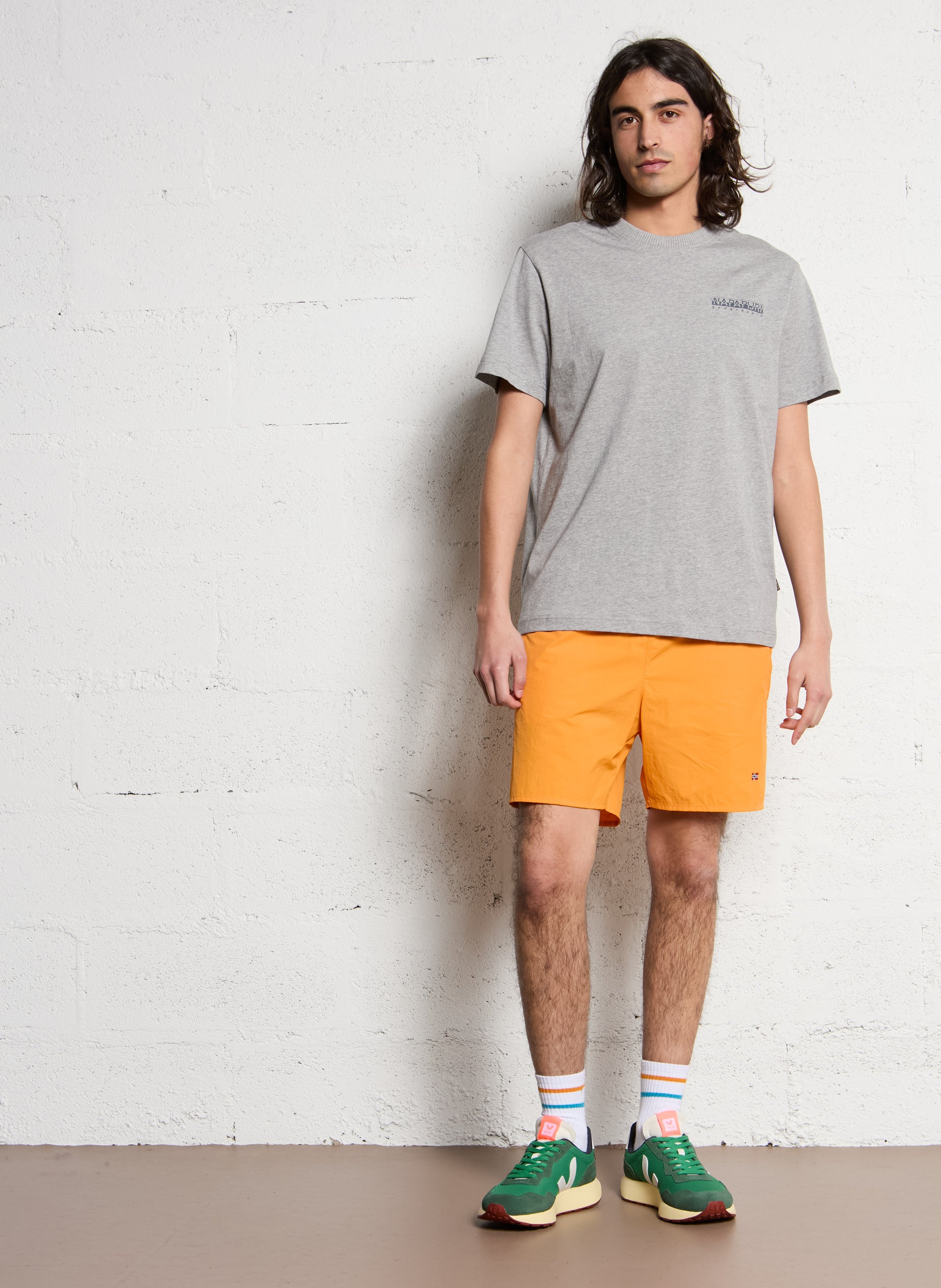 Gerade geschnittenes Baumwoll-T-Shirt mit Print NAPAPIJRI Grau