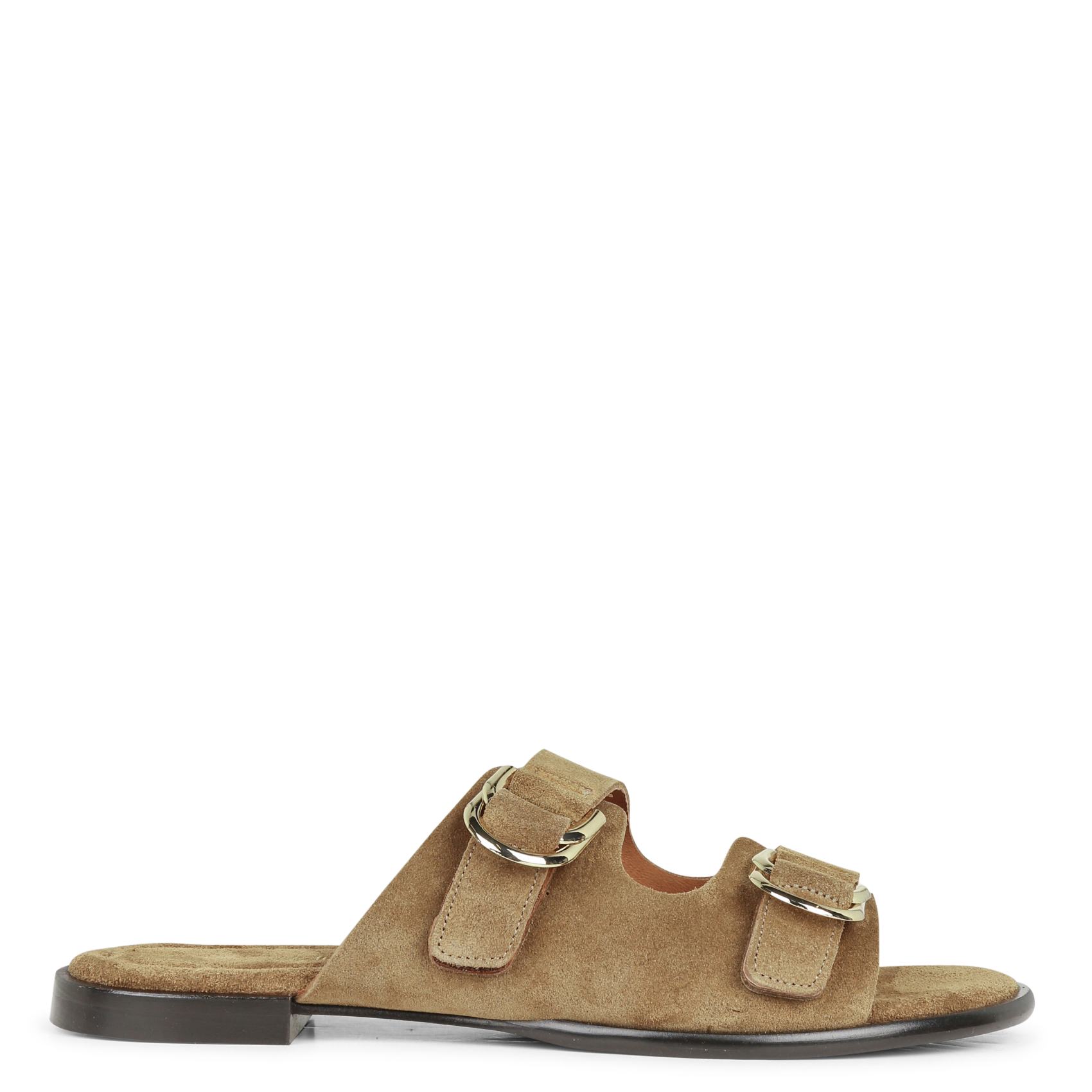 Avarca Berlin - Flache Ledersandalen mit Samt MELLOW YELLOW Braun