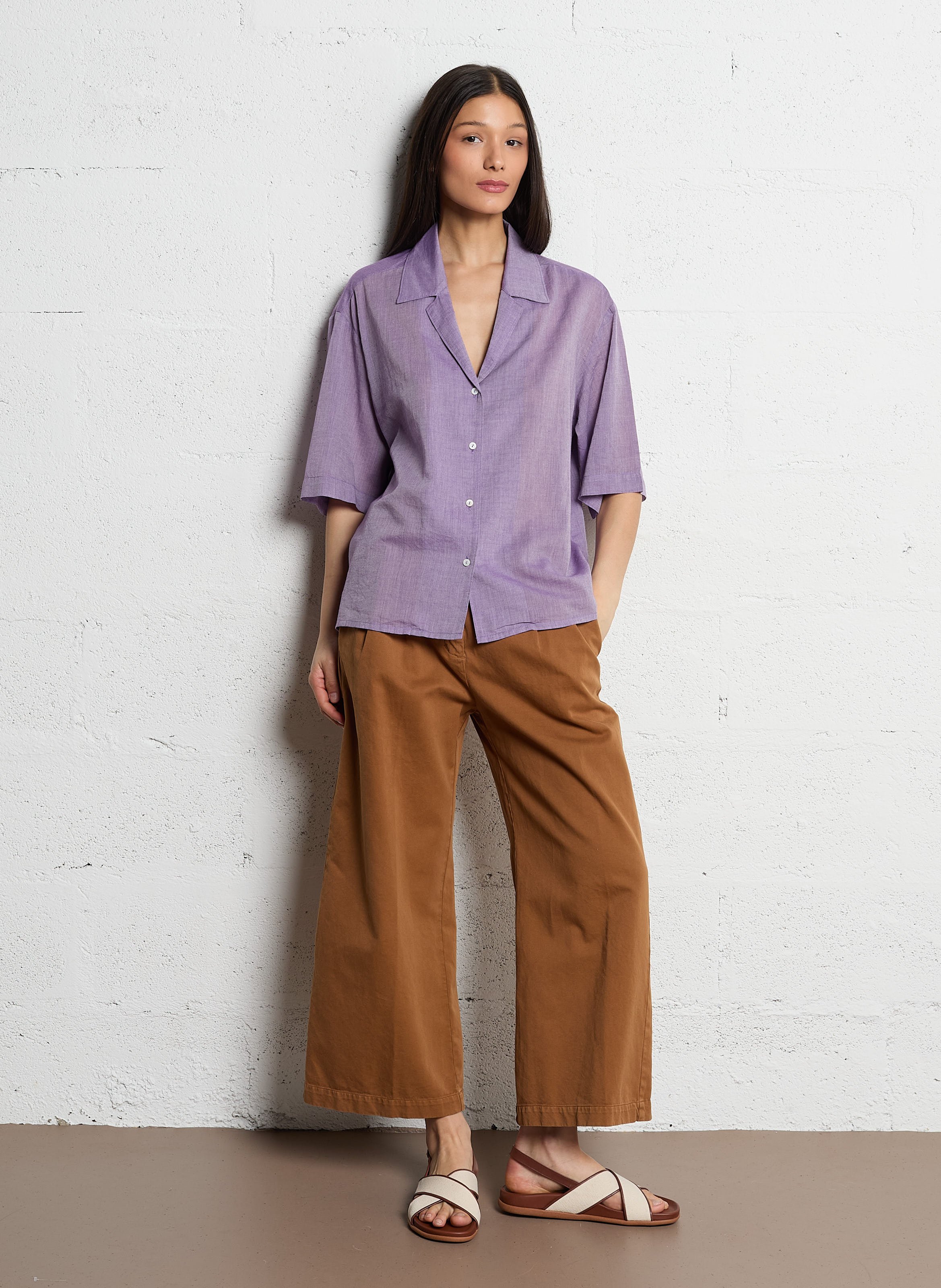 Chemise col classique manches contrastantes en coton DIEGA Purple