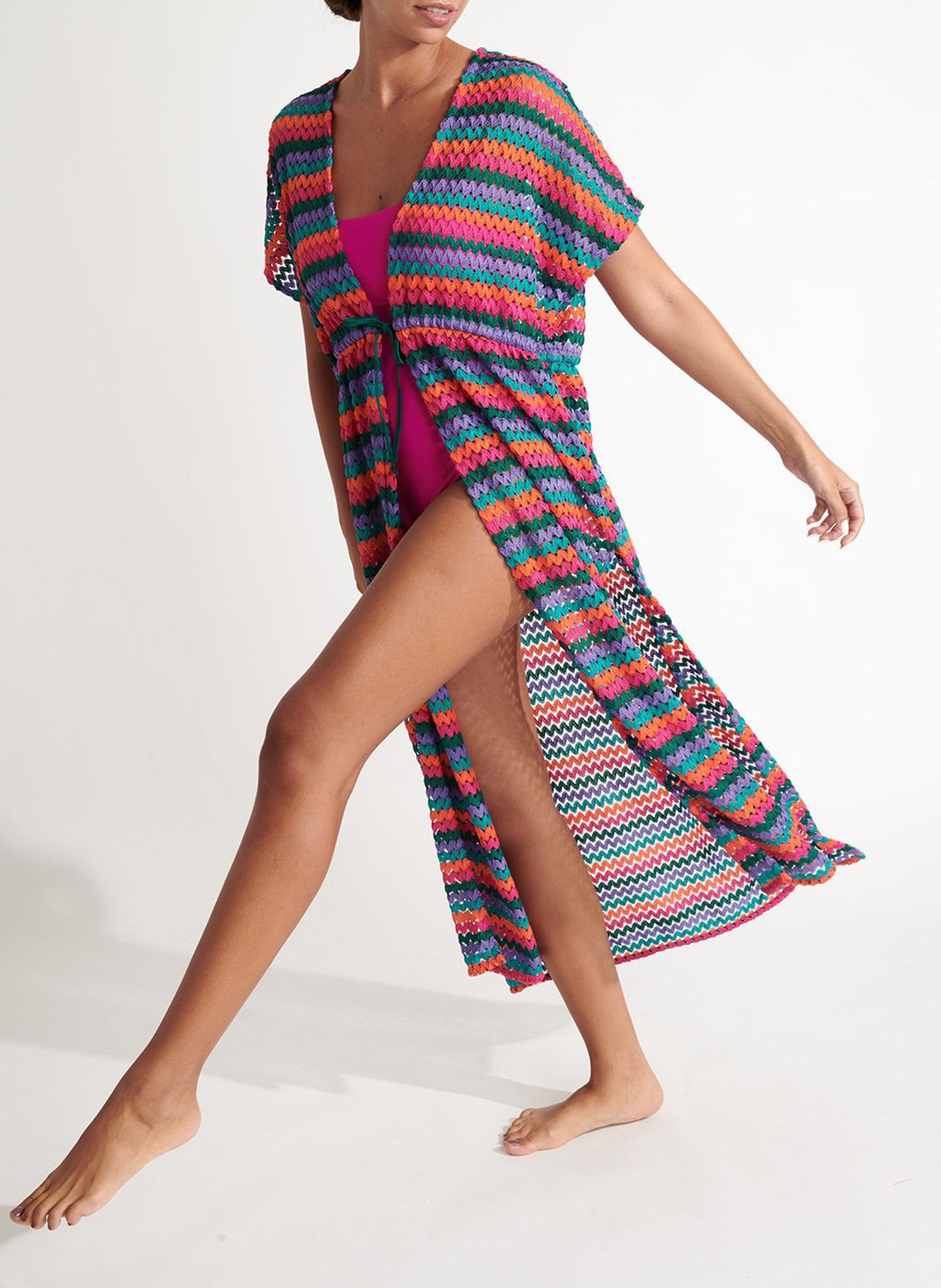 Langer gestreifter Kimono LIVIA Rosa