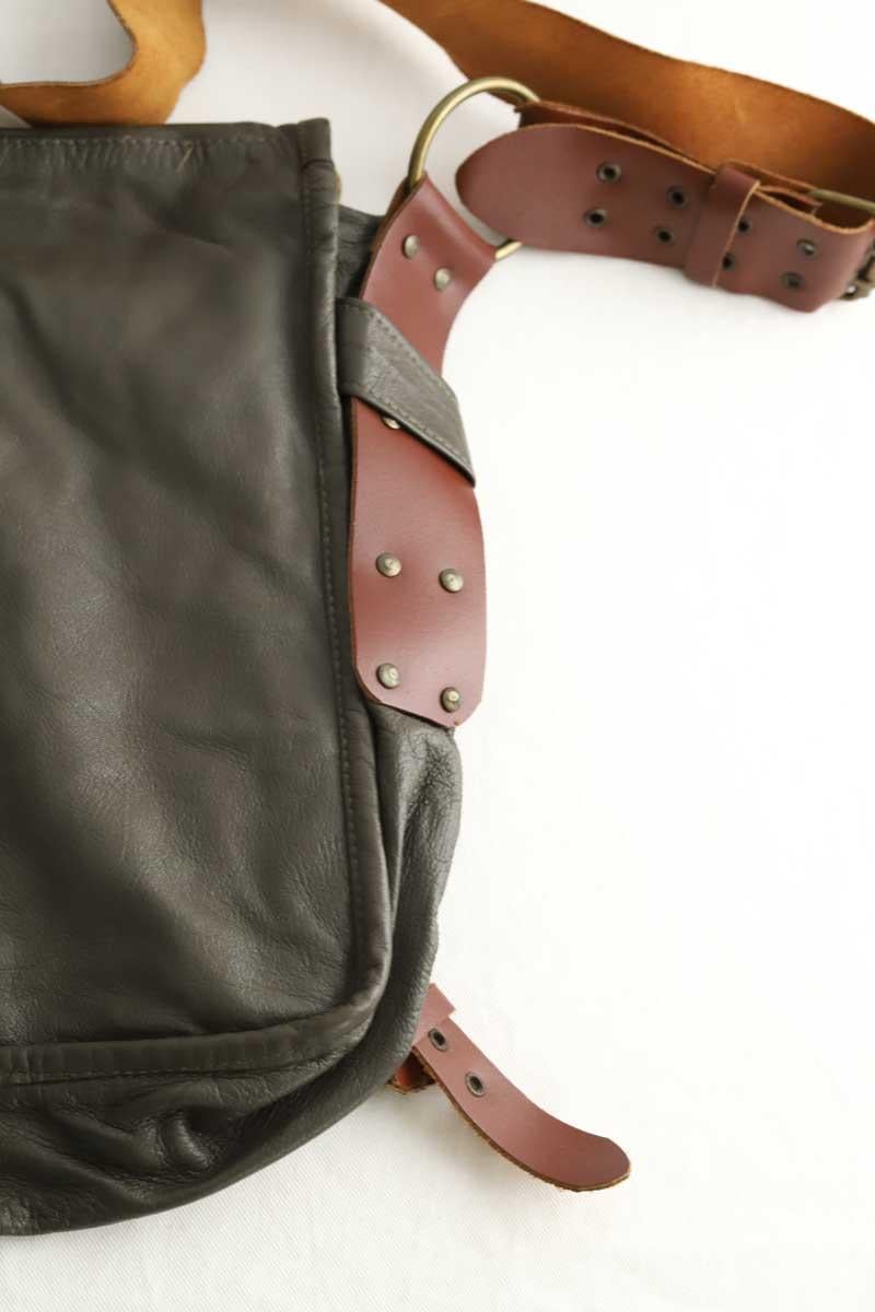 Leather messenger bag Manoush - Seconde Main Khaki