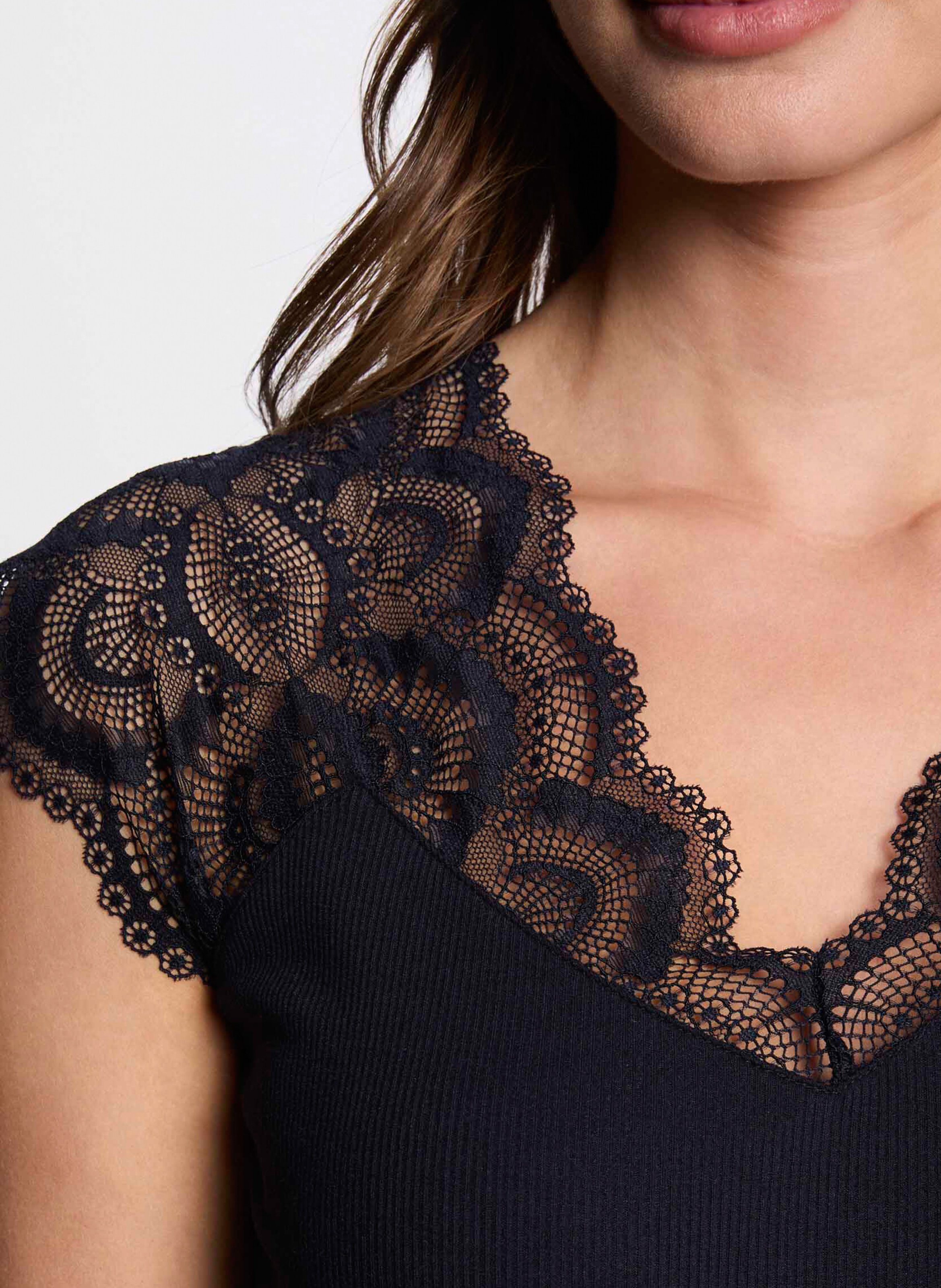 Top col v en dentelle MORGAN Bleu