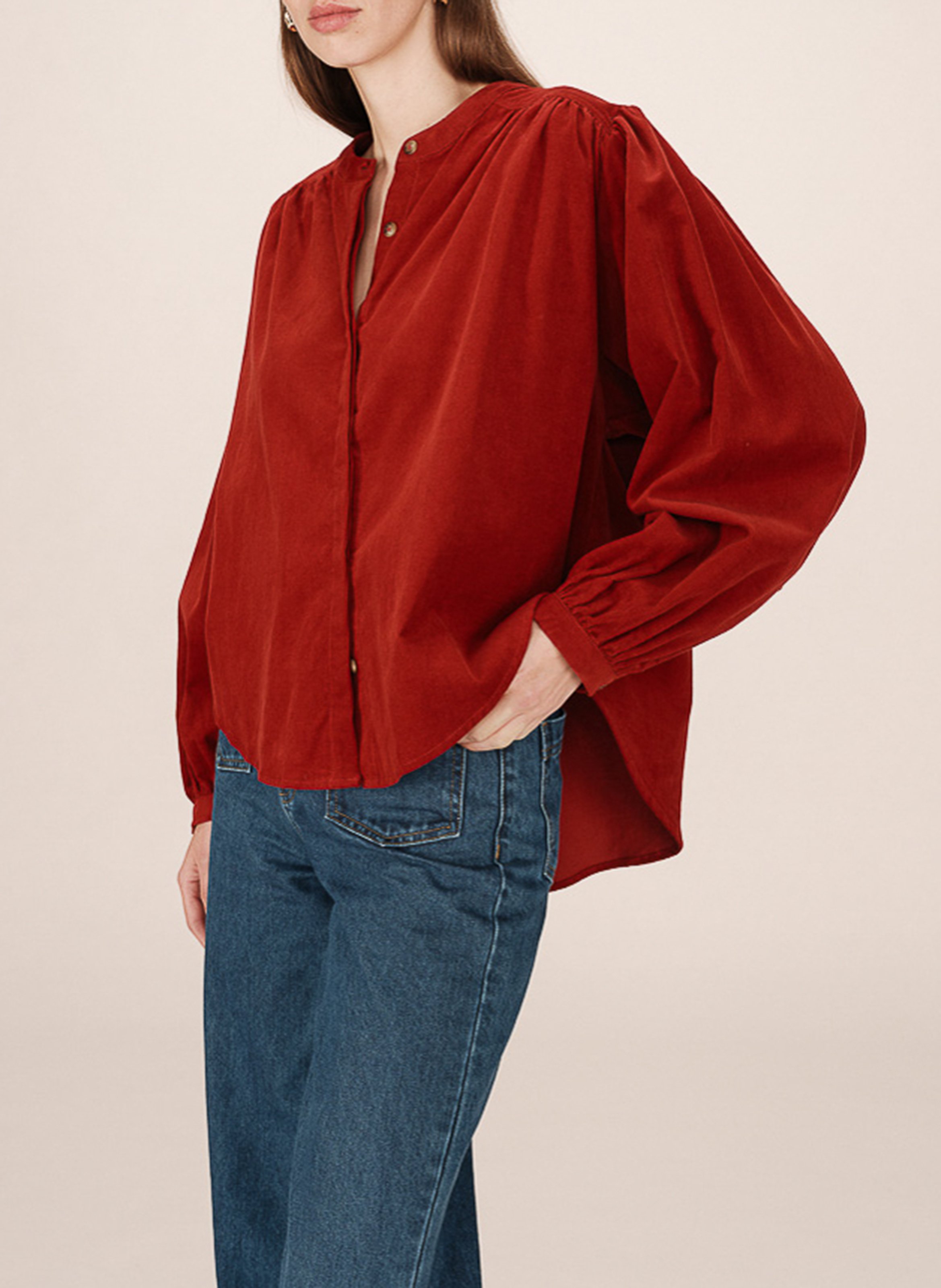 Round-neck cotton blouse GRACE ET MILA Brown