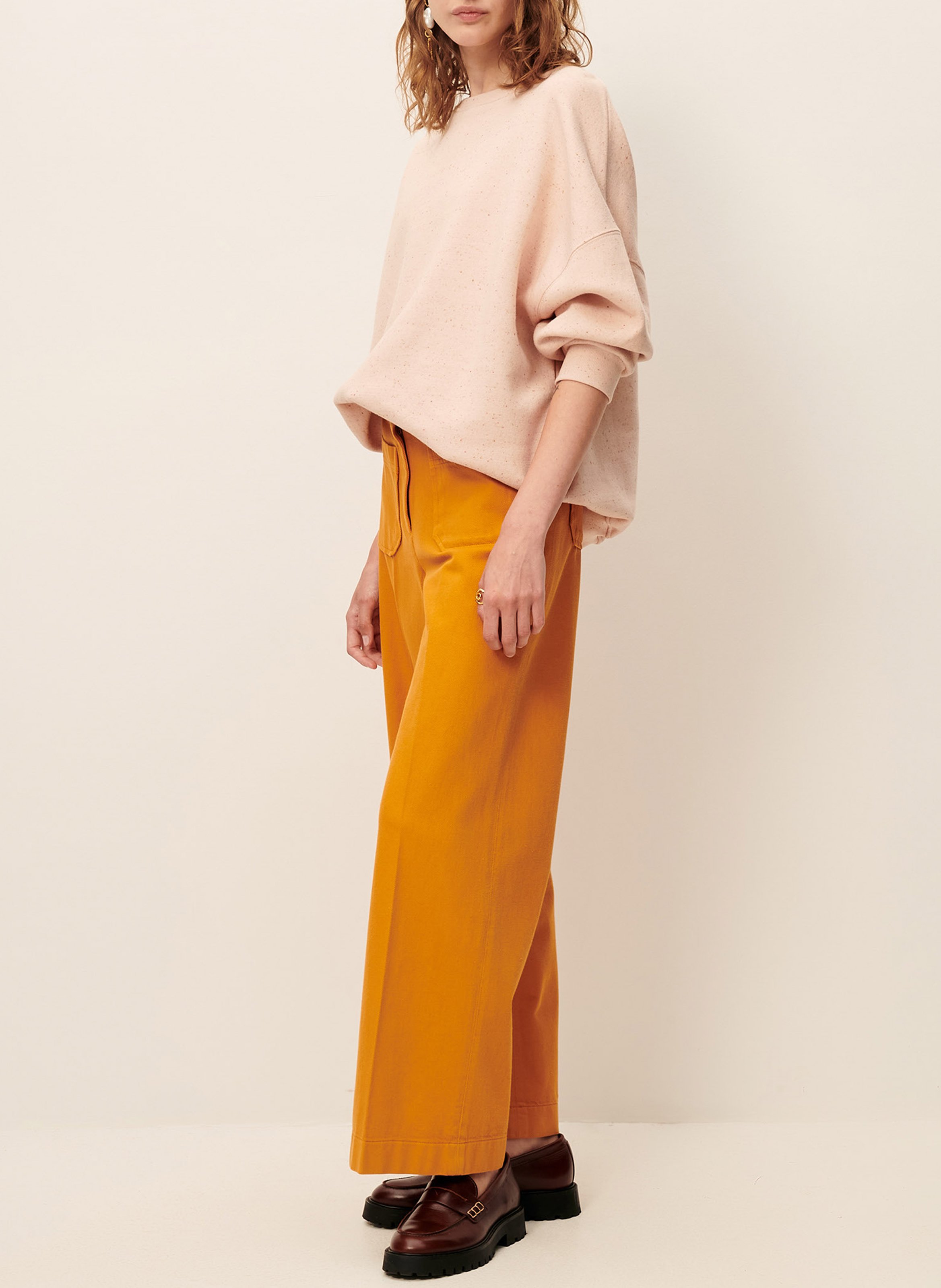High-rise straight cotton jeans SESSUN Orange