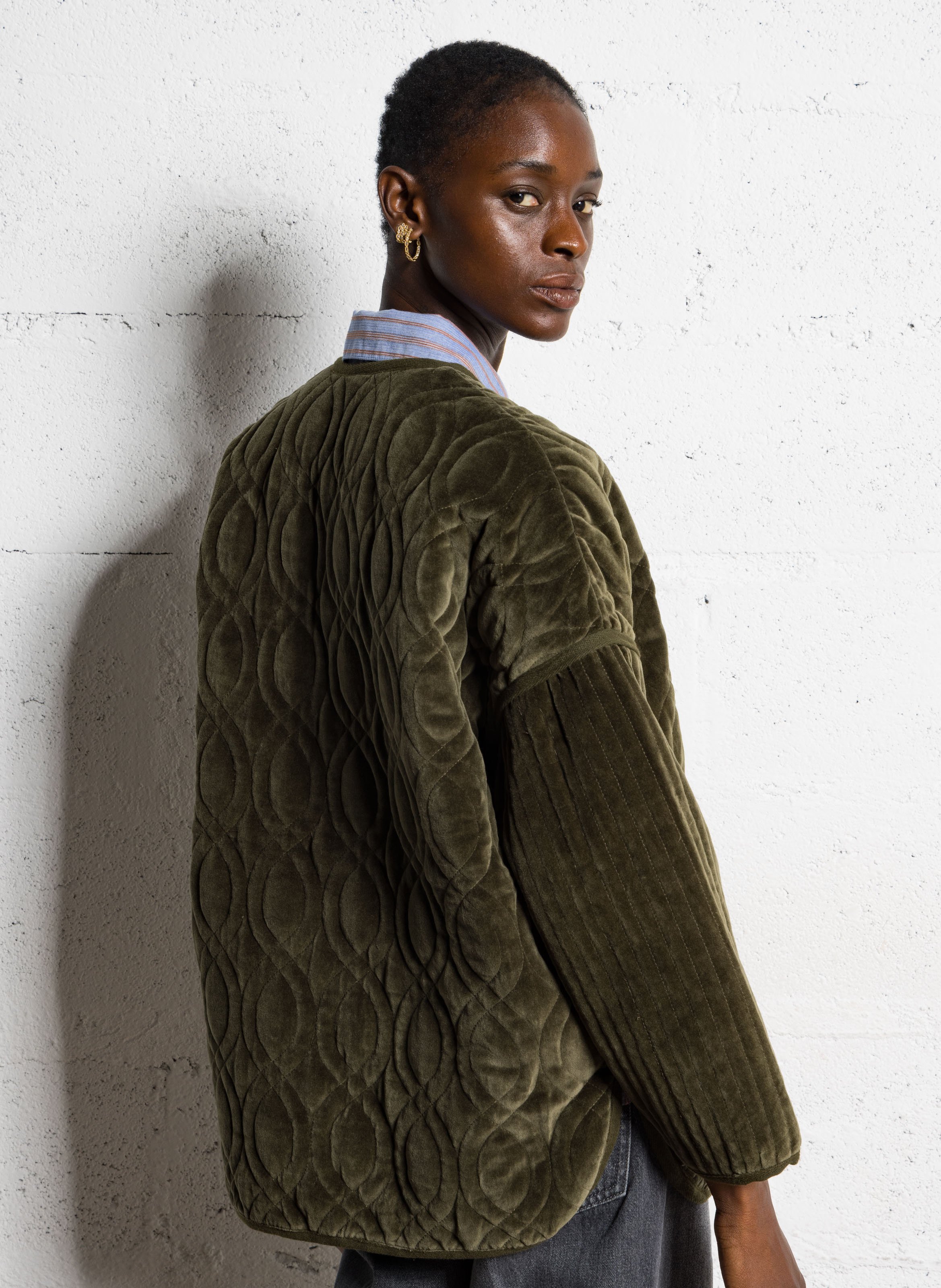 Round-neck cotton jacket SACRECOEUR Green