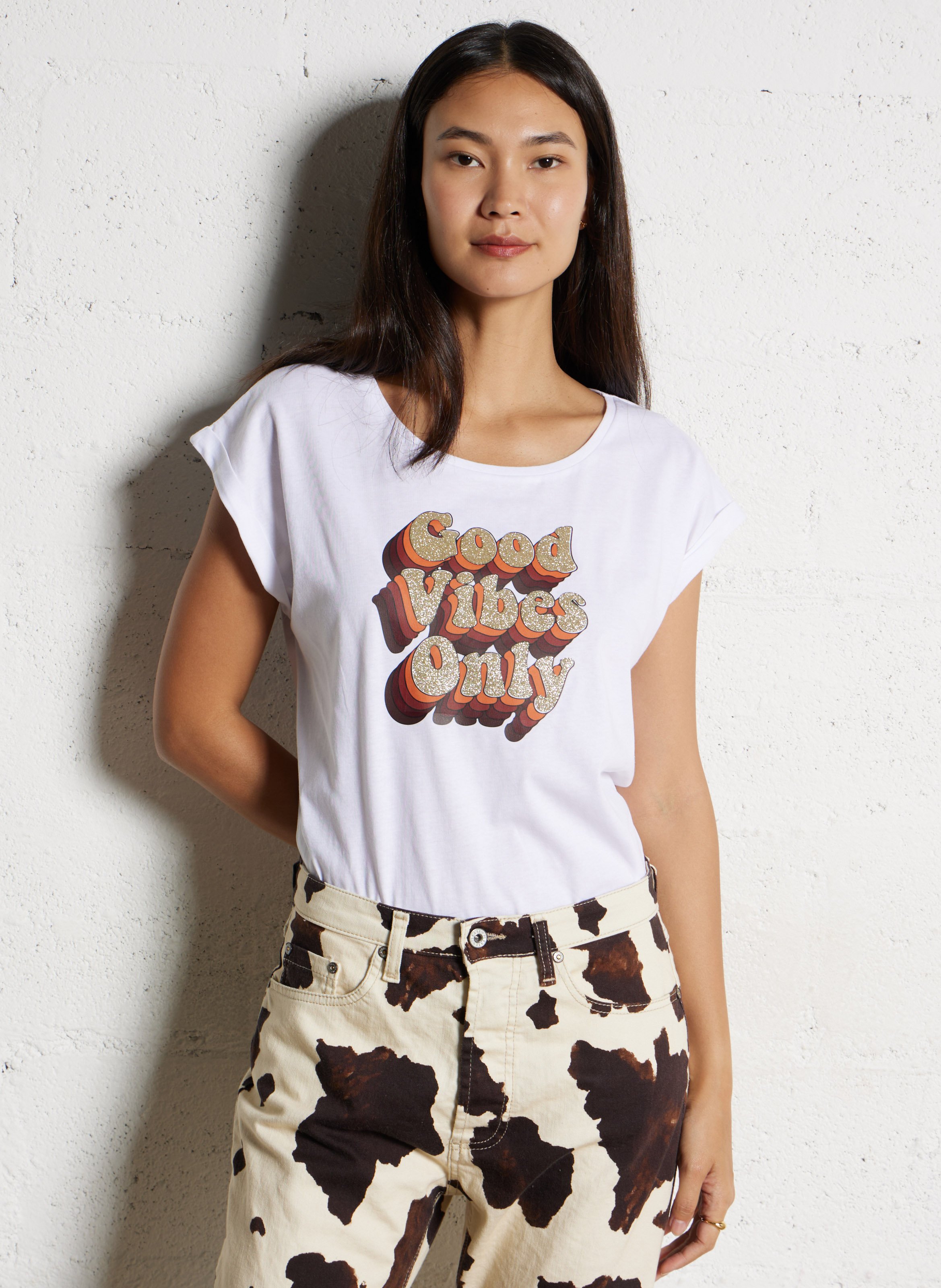 Oversized round-neck cotton T-shirt PLEASE White