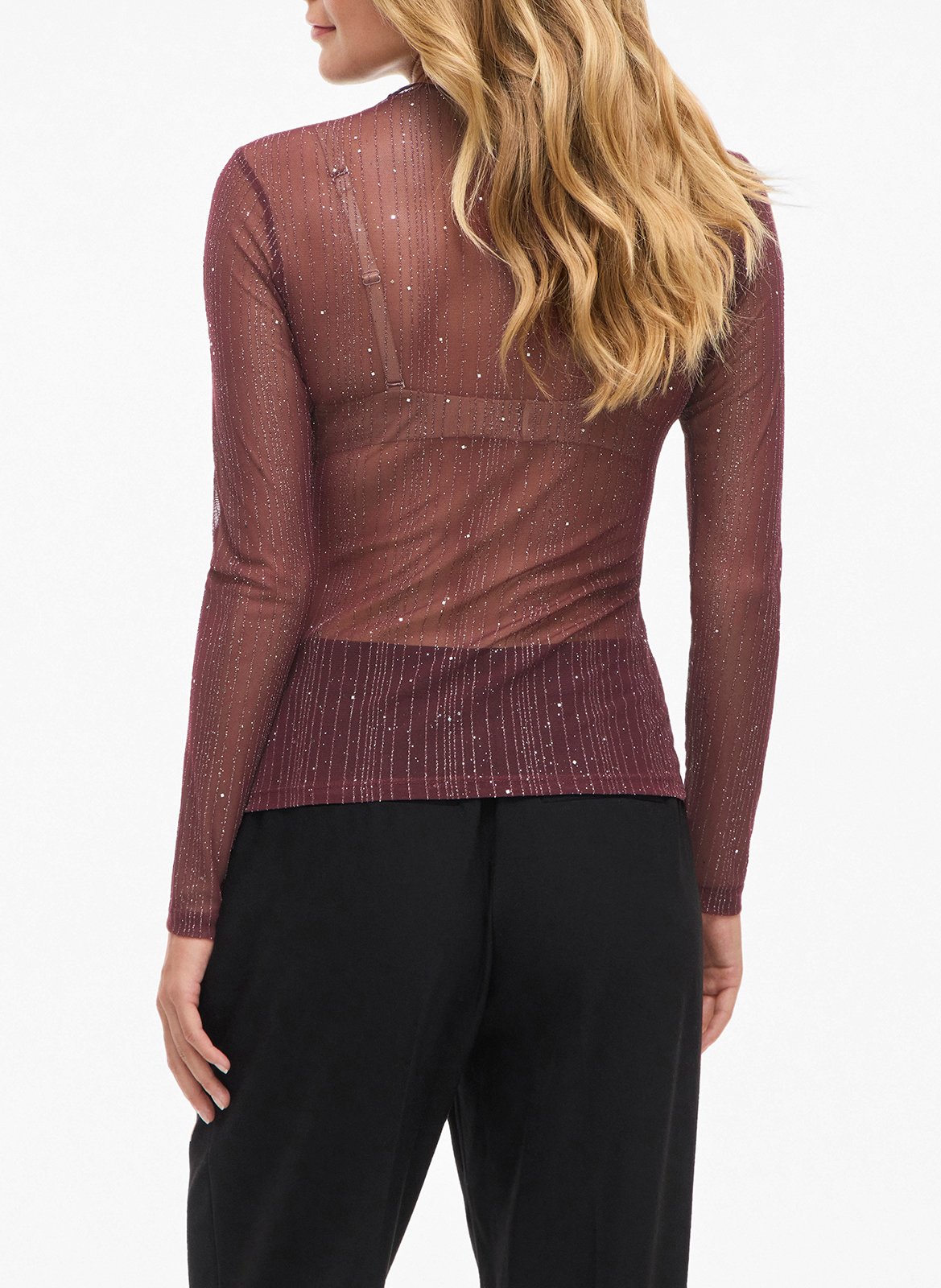 Tee-shirt ajusté transparent à paillettes VILA Prune