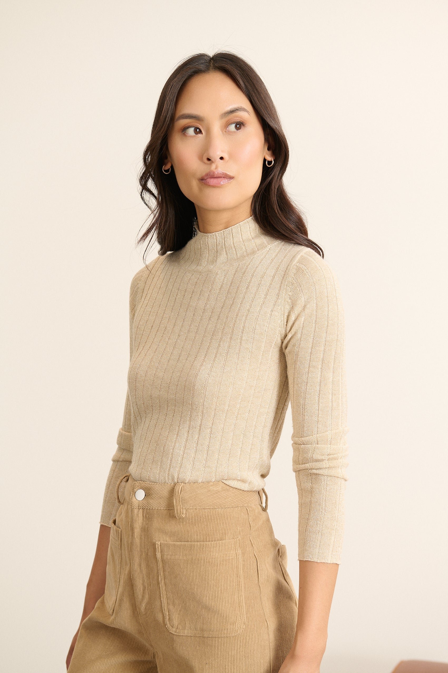 High-neck lurex sweater GARANCE PARIS Beige
