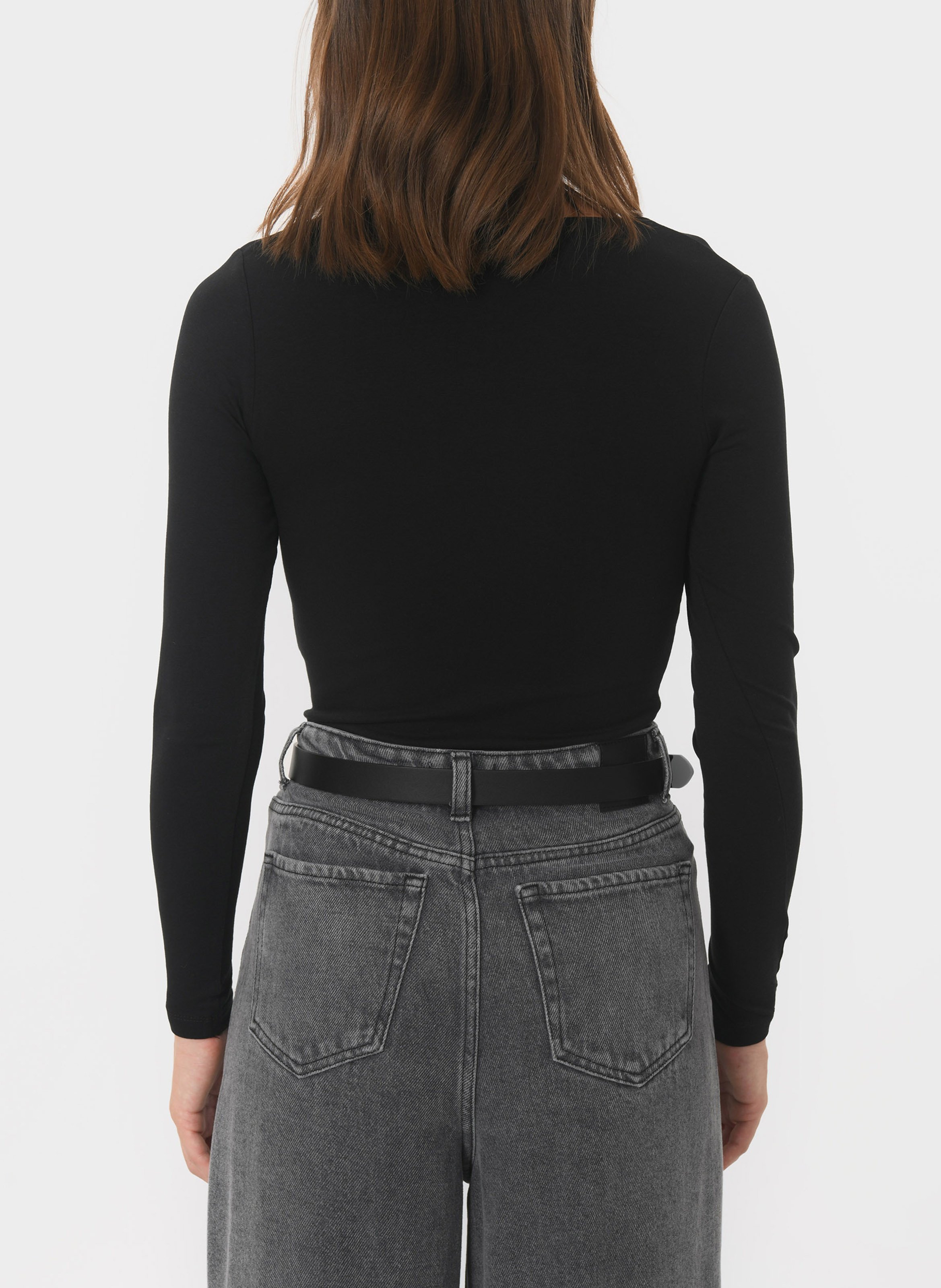 Tee-shirt moulant col carré en coton mélangé KOOKAI Noir