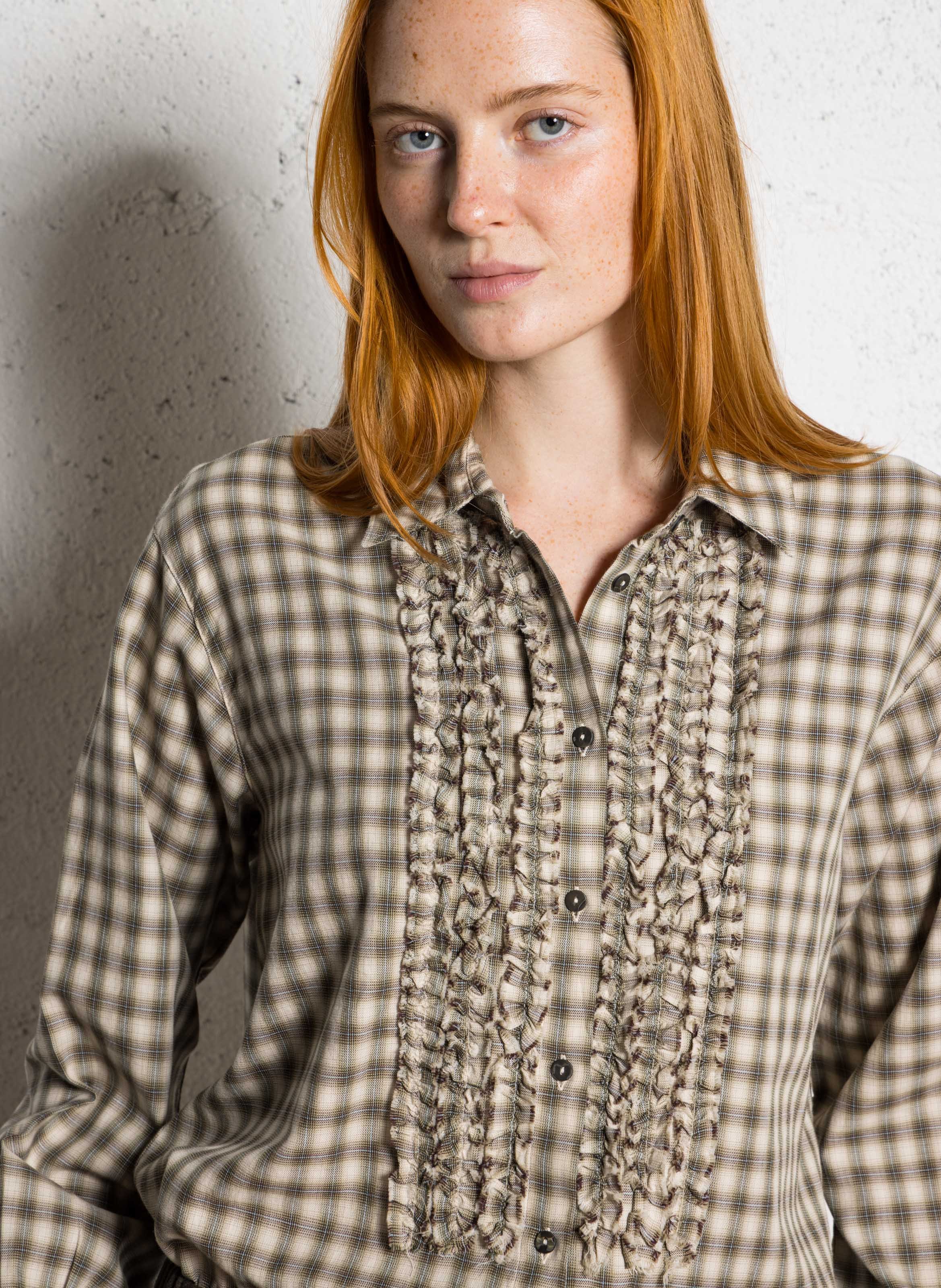 Chemise droite col classique à carreaux en coton DIEGA Vert