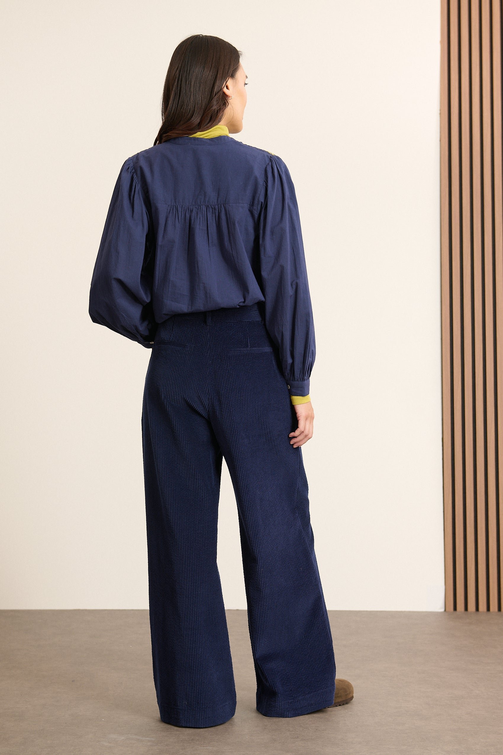 High-waisted wide-leg corduroy trousers with pleats GARANCE PARIS Blue