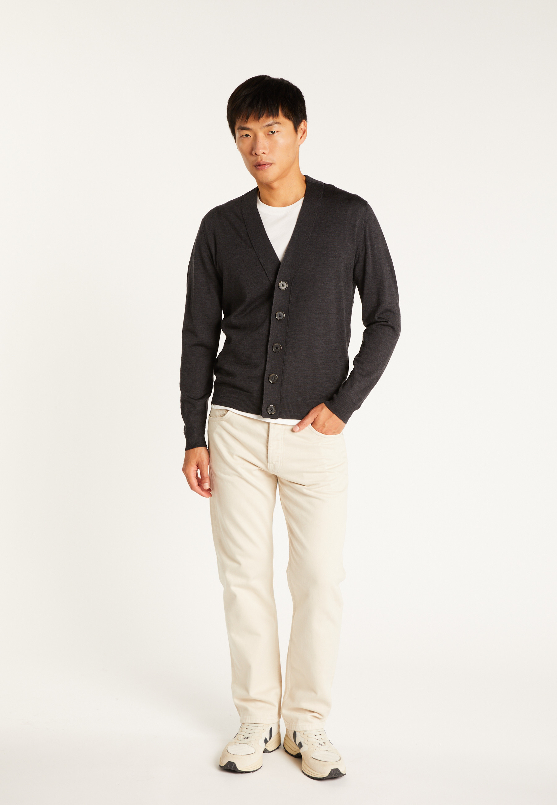 Merino wool cardigan MAISON MONTAGUT Grey