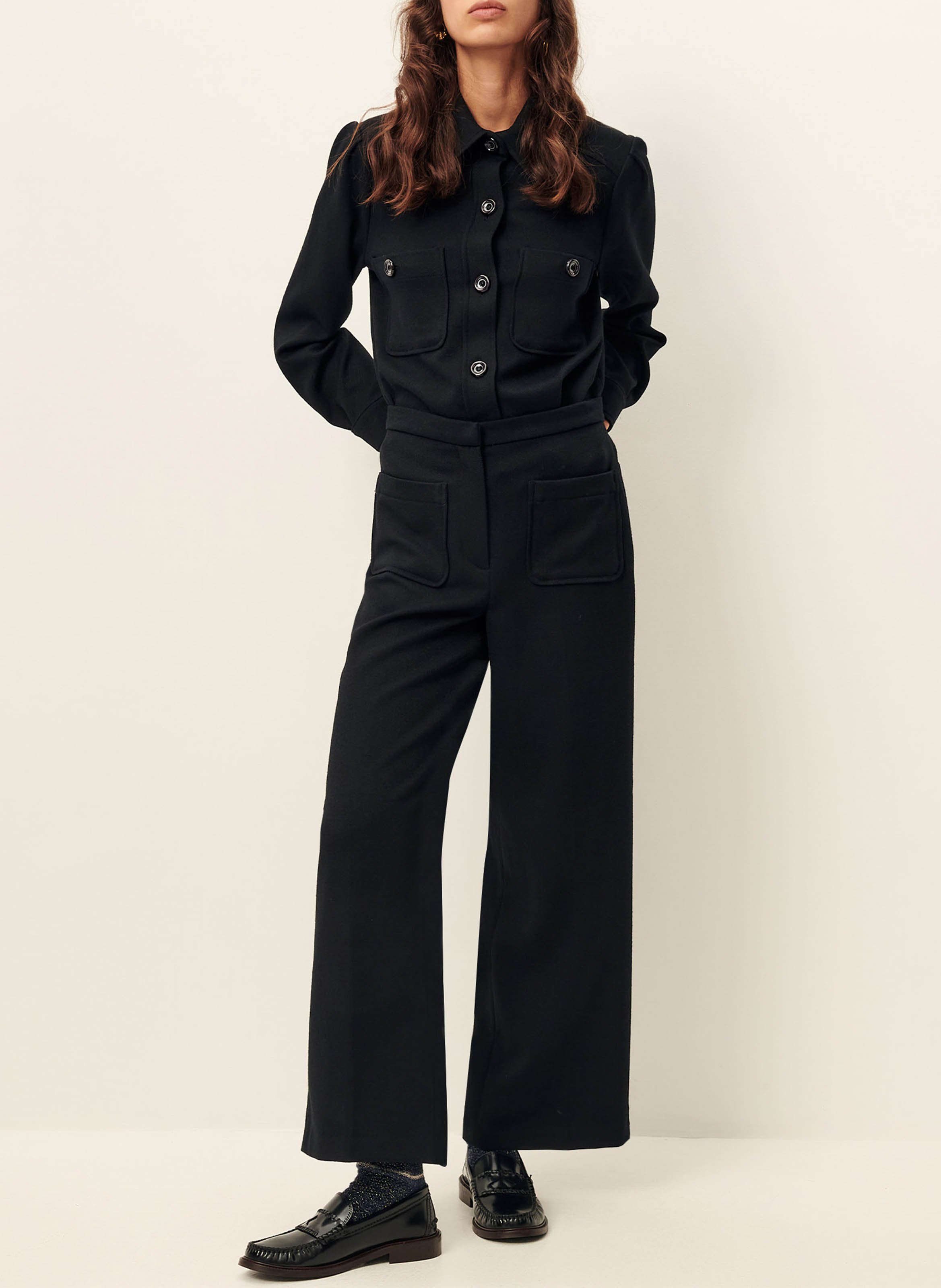 Straight pants with sharp pleats SESSUN Black