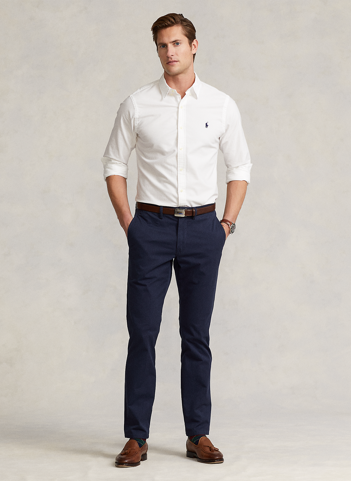 Slim-fit cotton shirt with button-down collar and Pony Player POLO RALPH LAUREN White