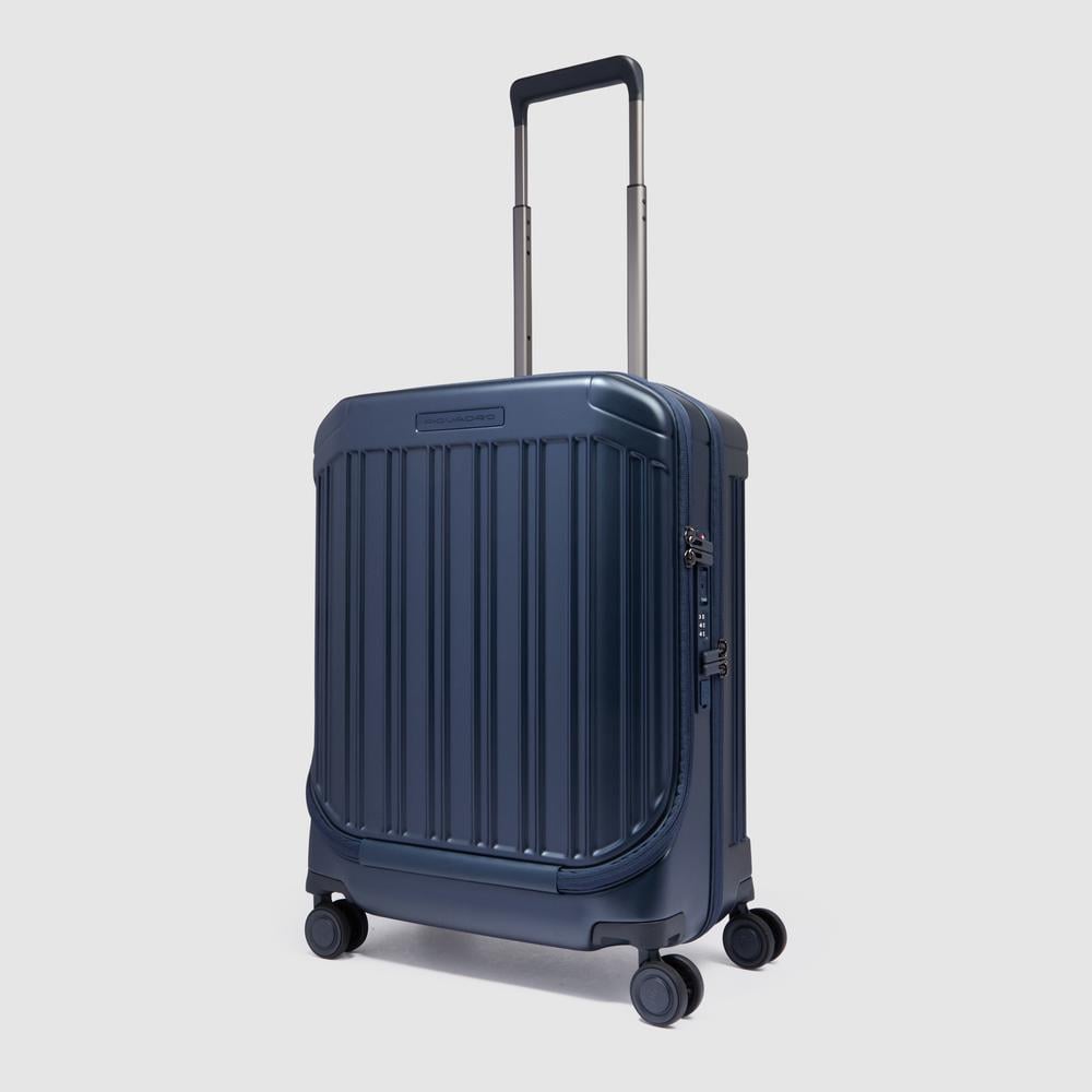 Cabin suitcase with 4 wheels, laptop compartment, USB ports, USB type-C, and removable washable lining PIQUADRO Blue