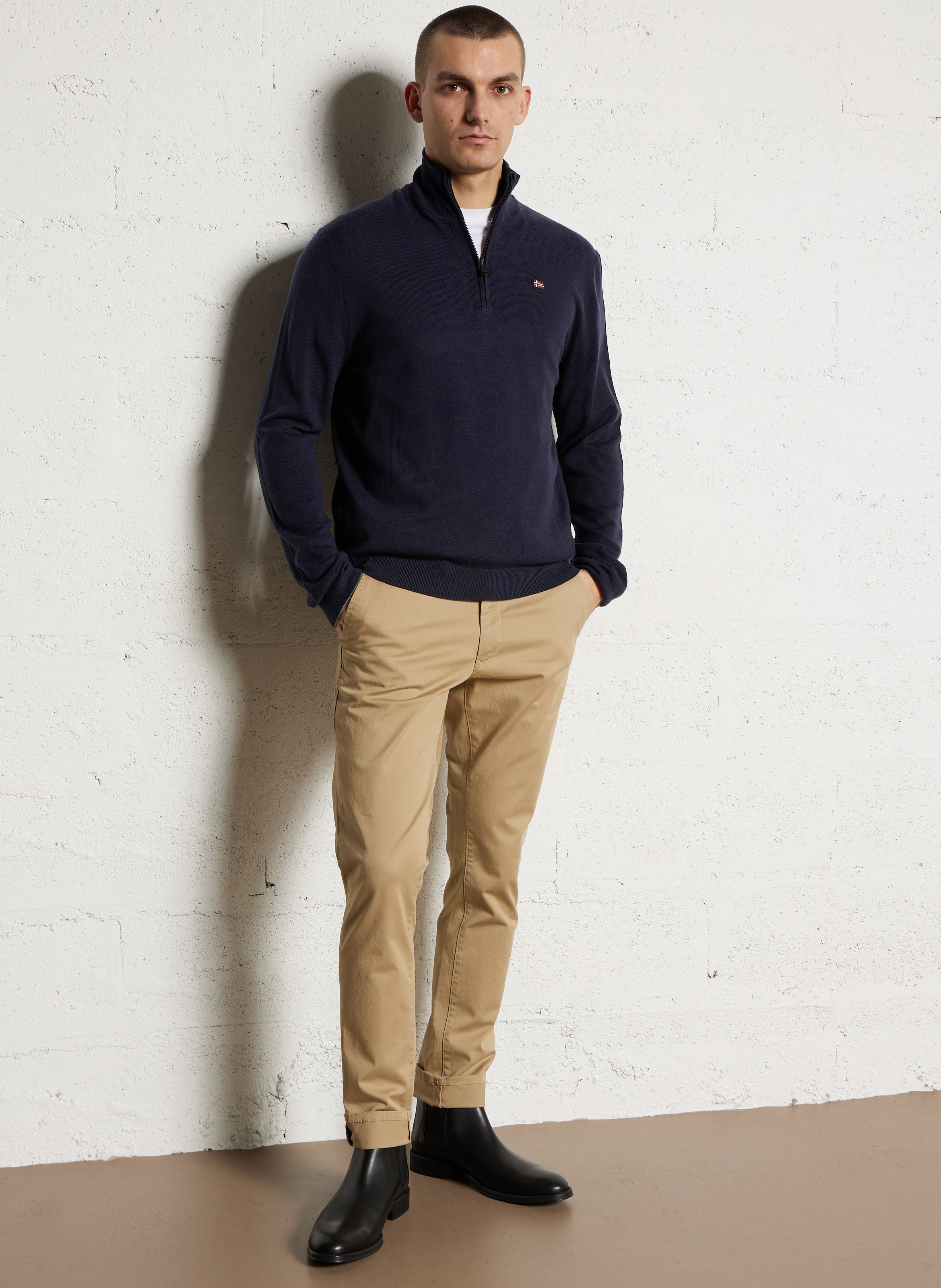 Pull droit col montant brodé en laine NAPAPIJRI Bleu