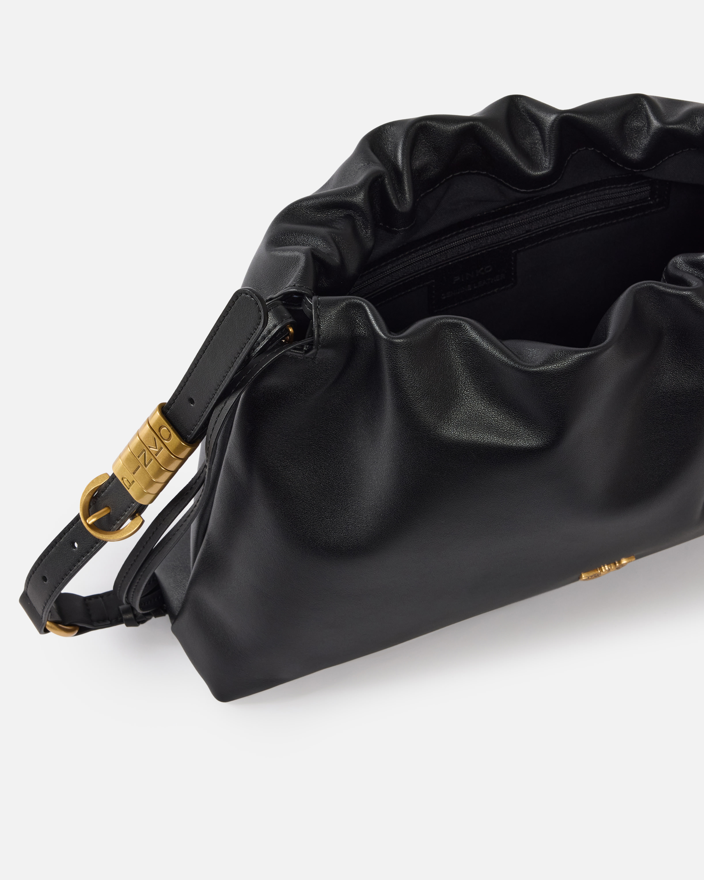 Large leather shoulder bag with love birds logo PINKO Black