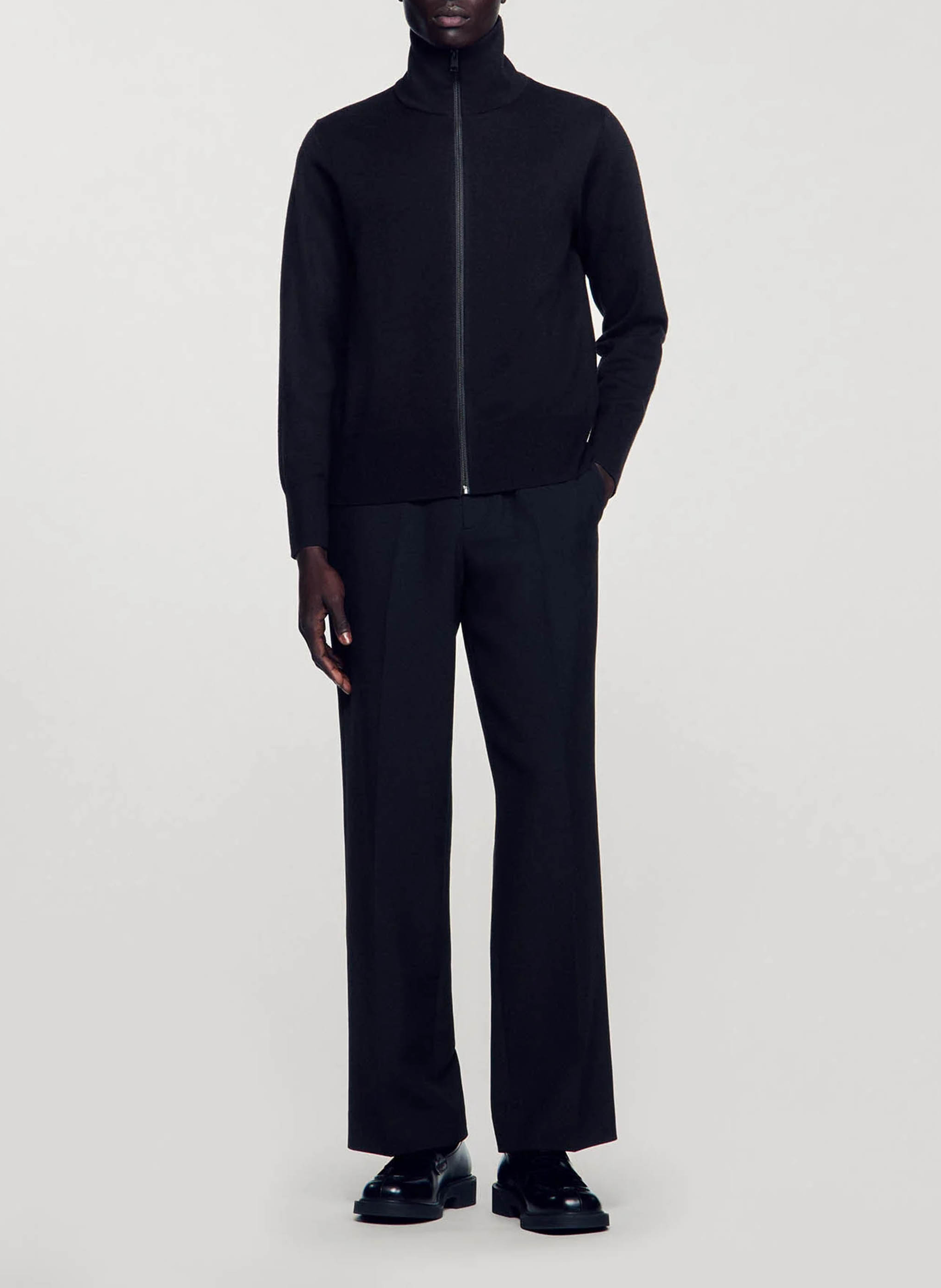 Gilet zippé en laine mélangée SANDRO Noir