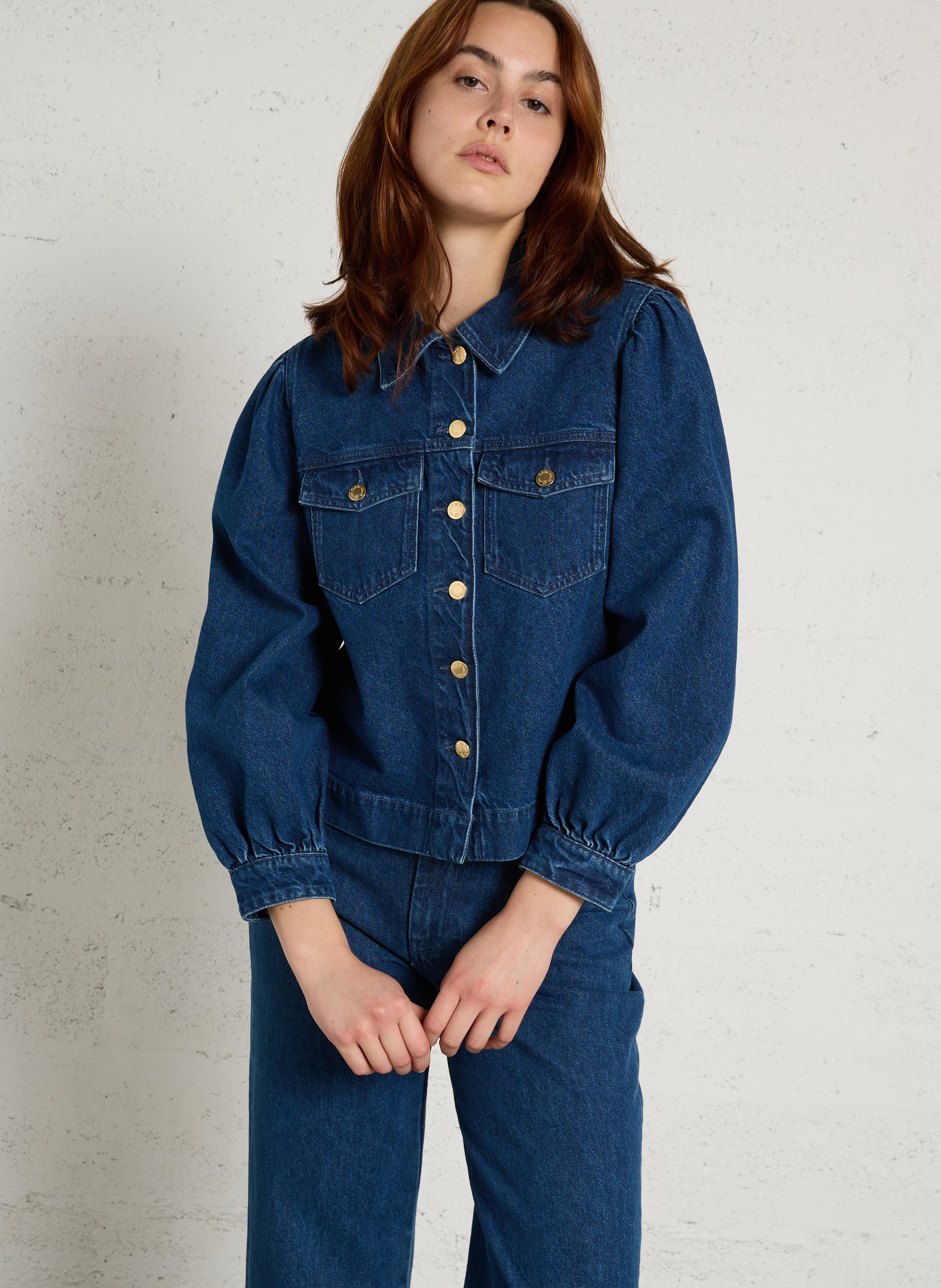 Buttoned straight denim jacket DES PETITS HAUTS Blue