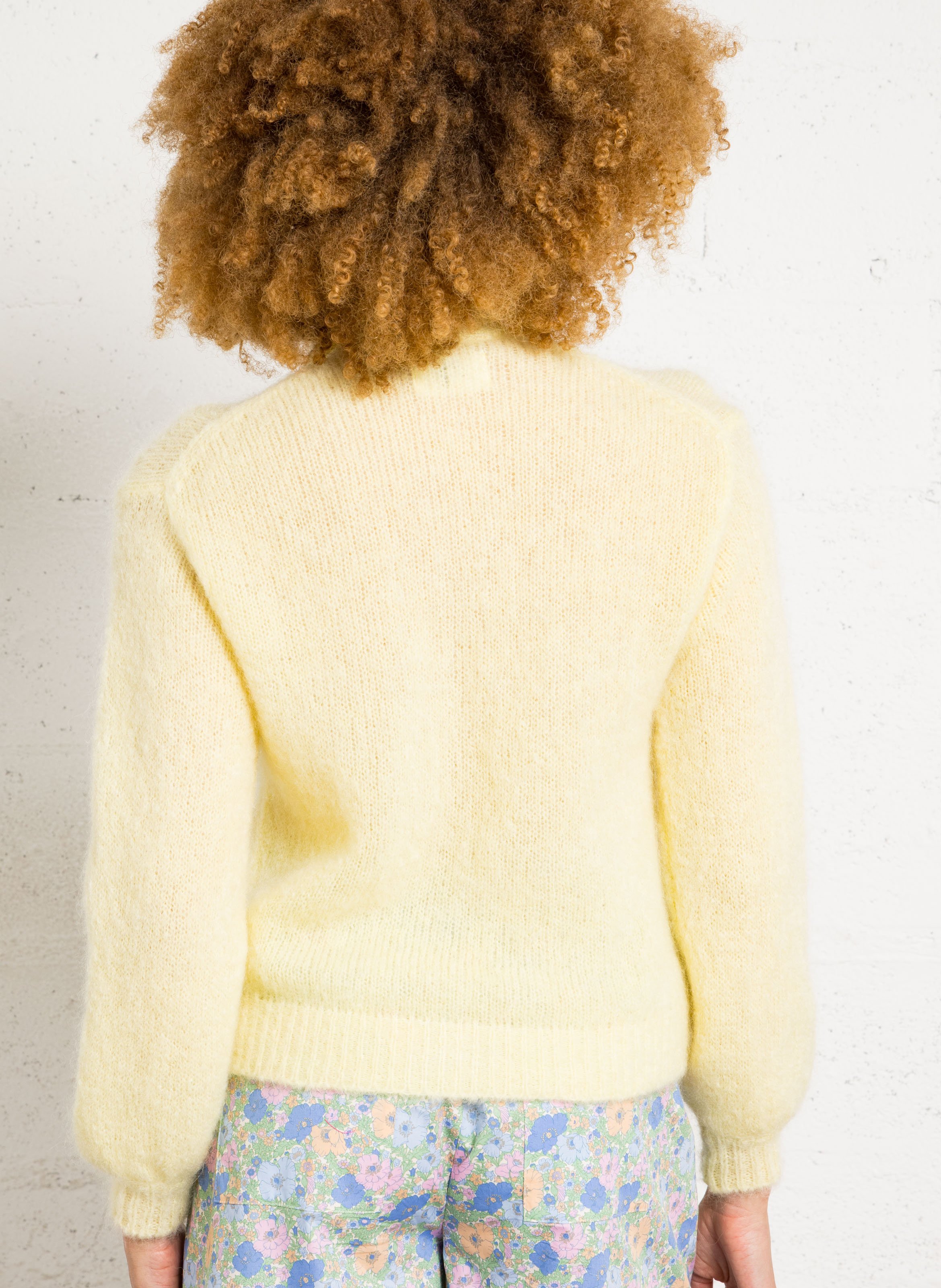 Polo collar mohair blend cardigan DES PETITS HAUTS Yellow