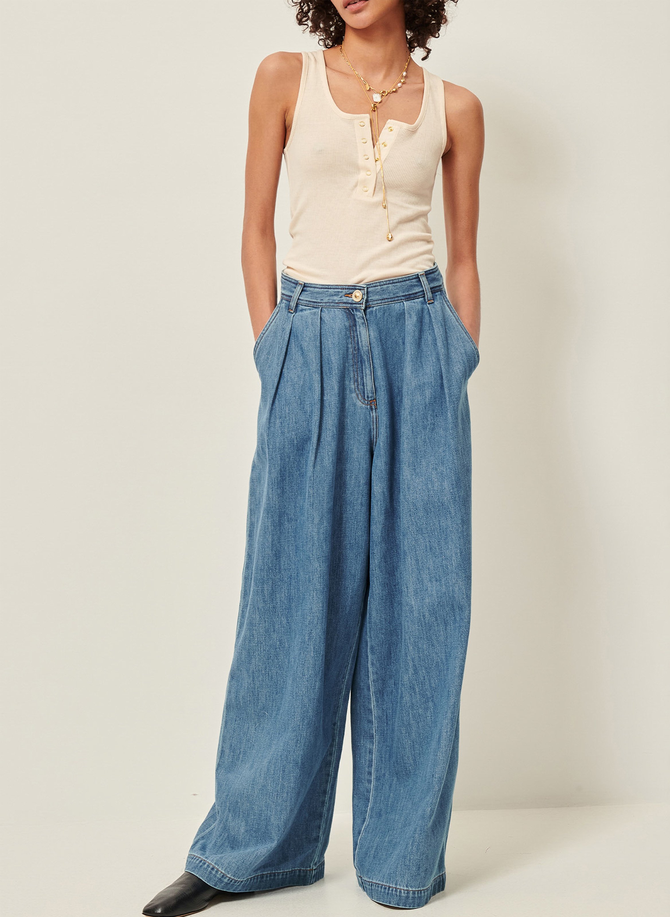 Aansluitende tanktop in effen jersey SESSUN Beige