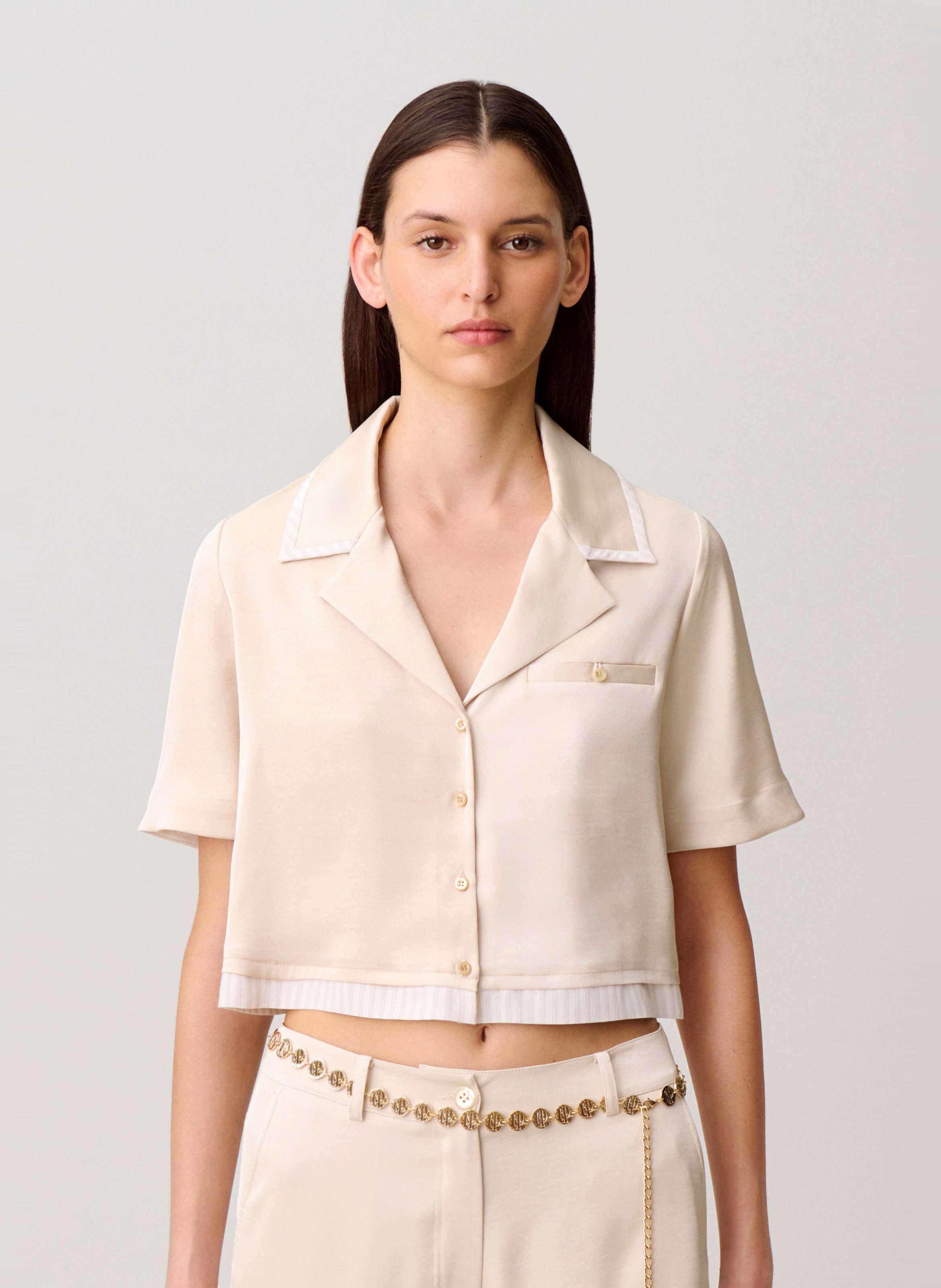 Chemise oversize col tailleur satinée CLAUDIE PIERLOT Beige