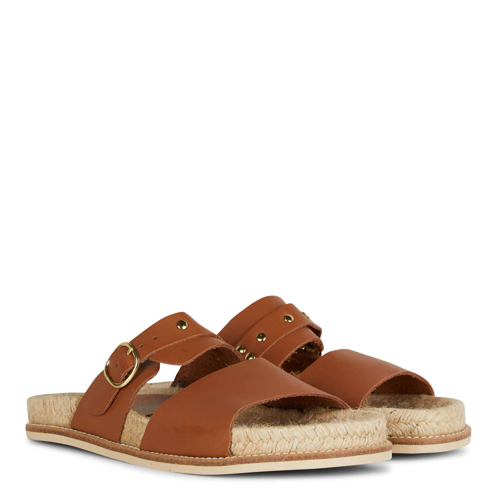 Platte, leren sandalen met bandjes BOSABO Bruin