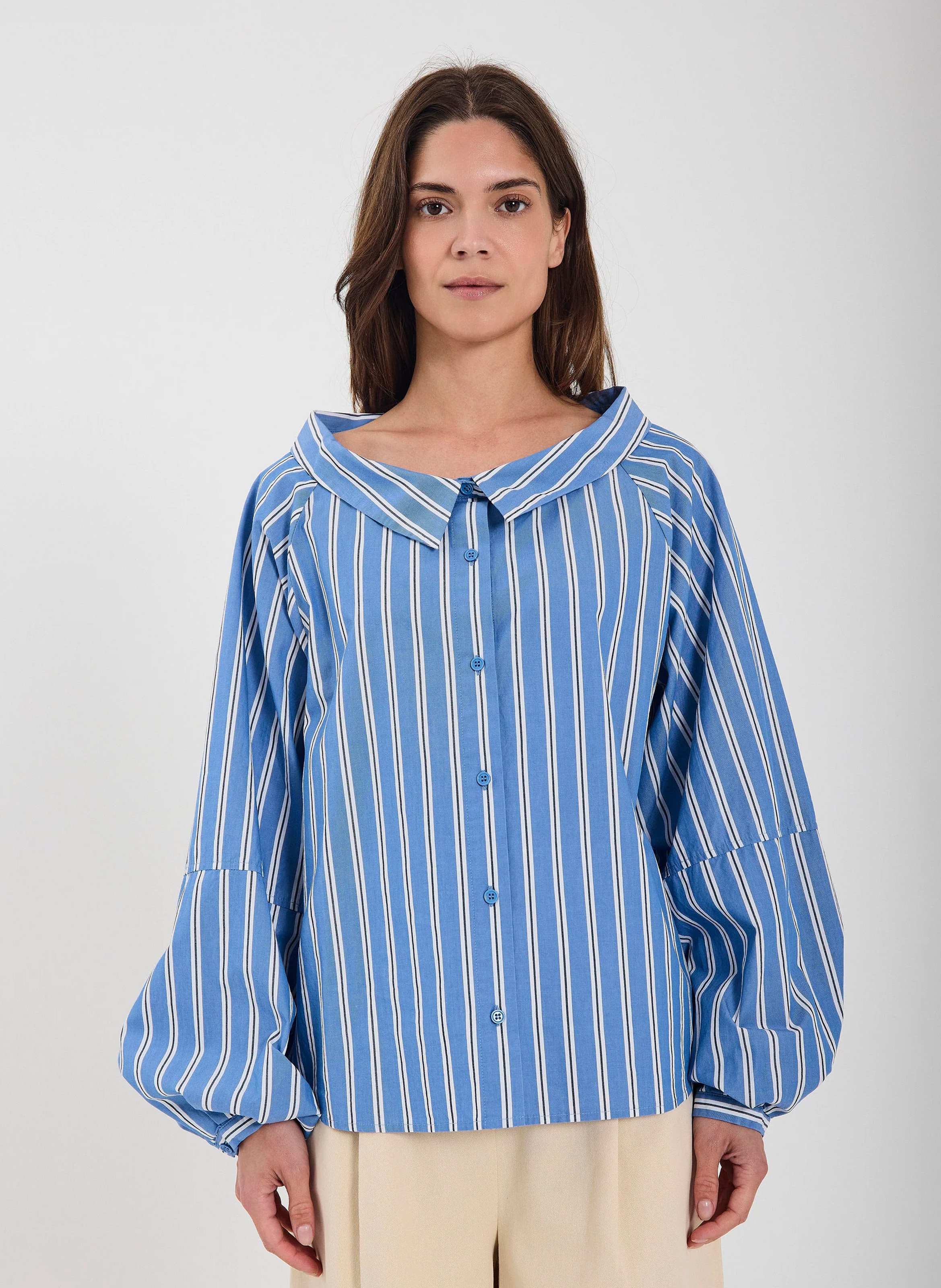 Chemise droite à col revers rayée NORR Bleu