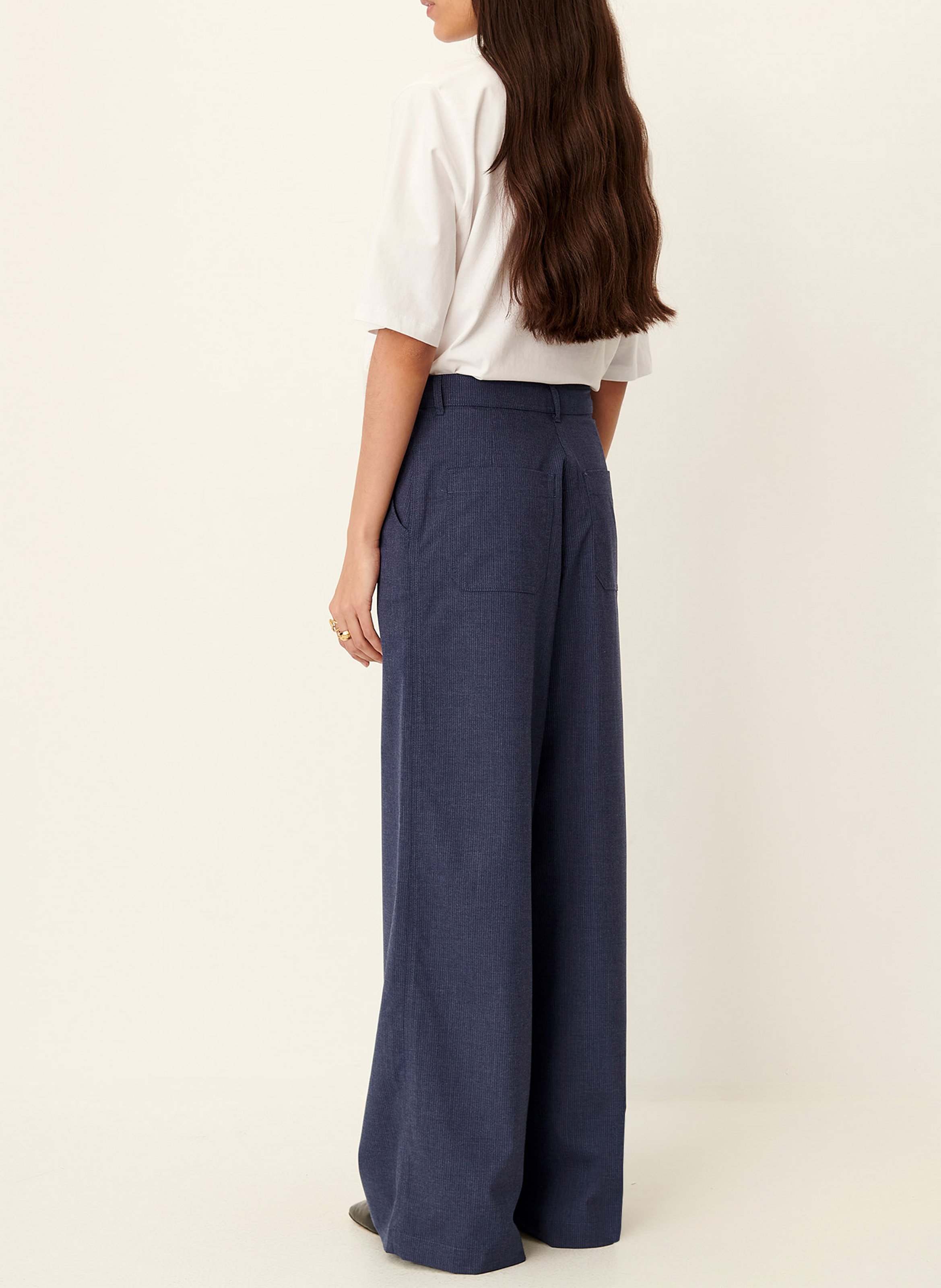 Pantalon large en lin mélangé SESSUN Bleu