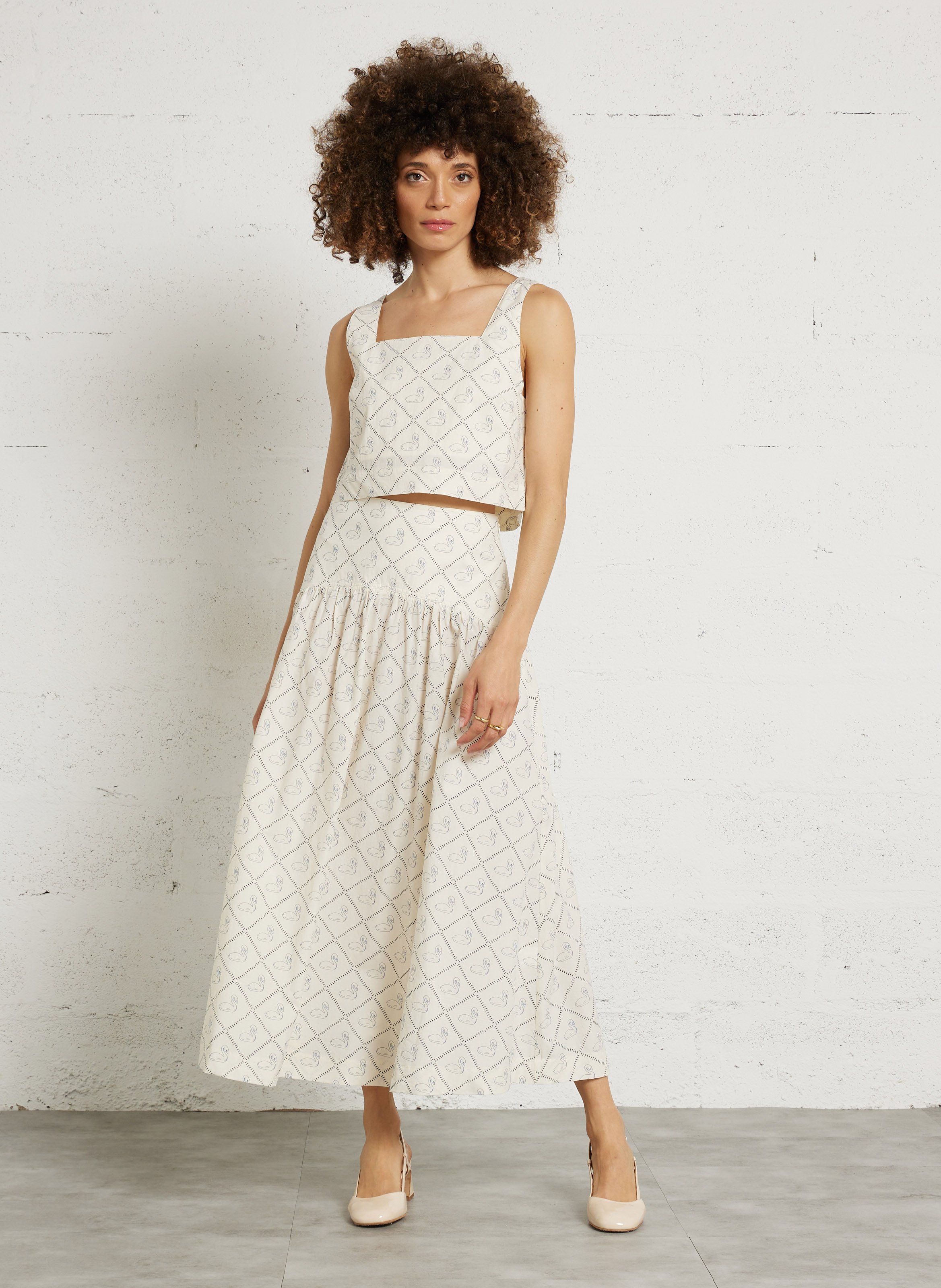 Top court sans manches imprimé THE TINY BIG SISTER Beige