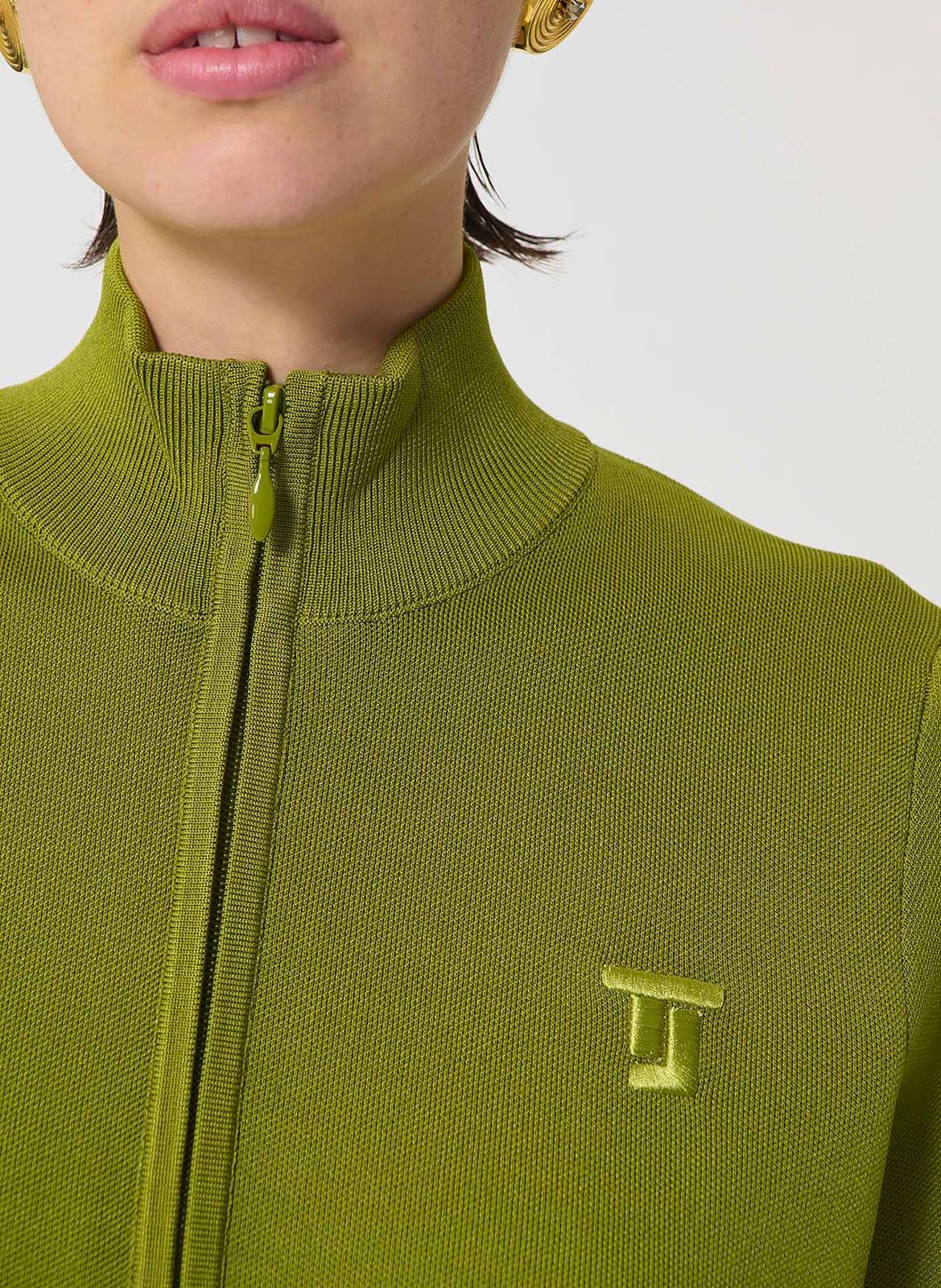 Gilet droit col montant en maille TARA JARMON Vert