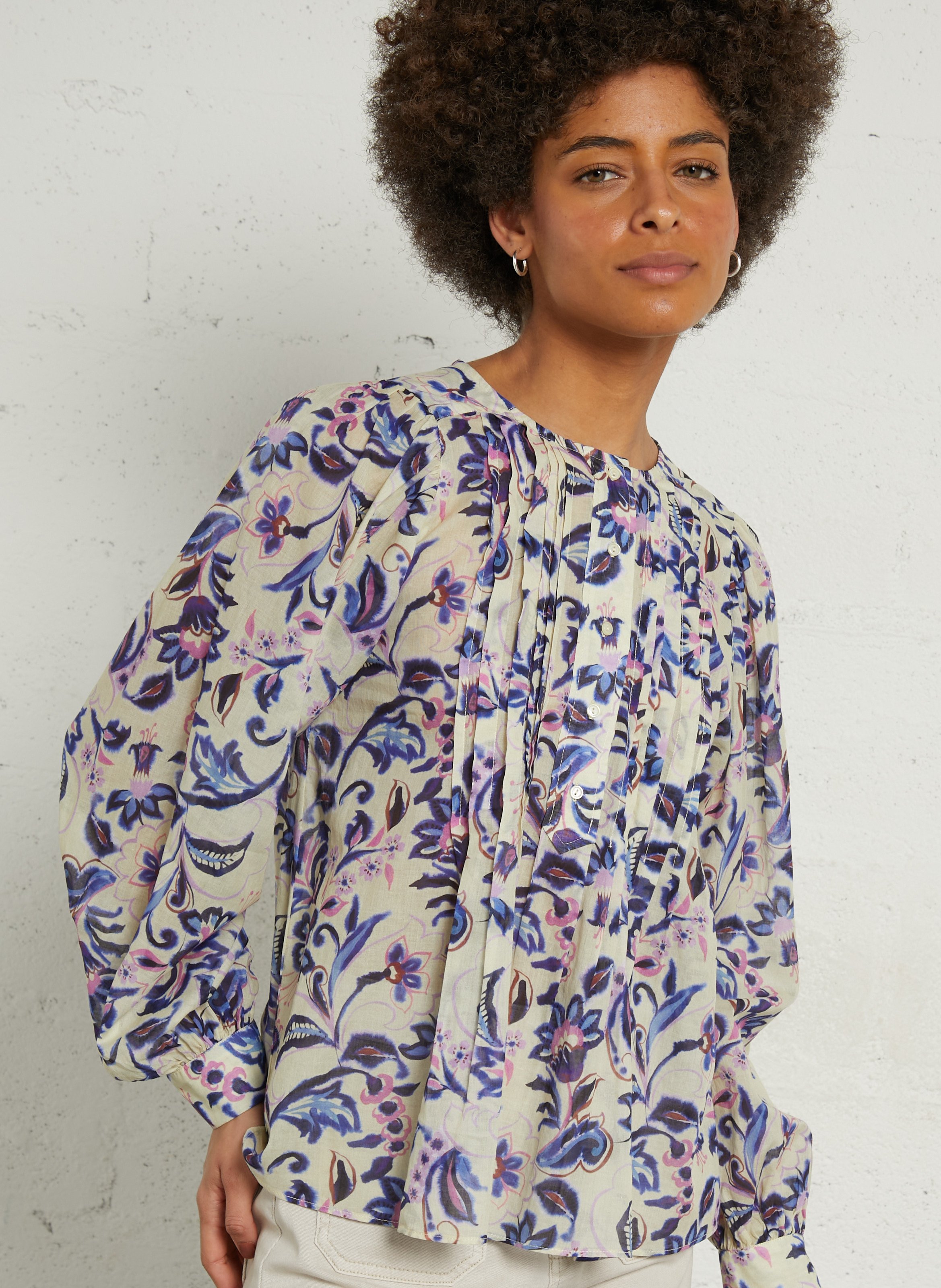 Blouse col rond imprimée à plis SUD EXPRESS Bleu