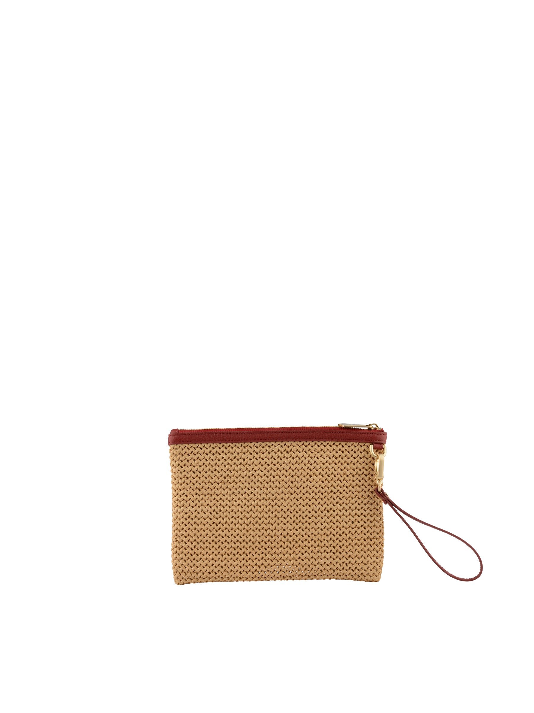Straw clutch with leather trim POURCHET Red