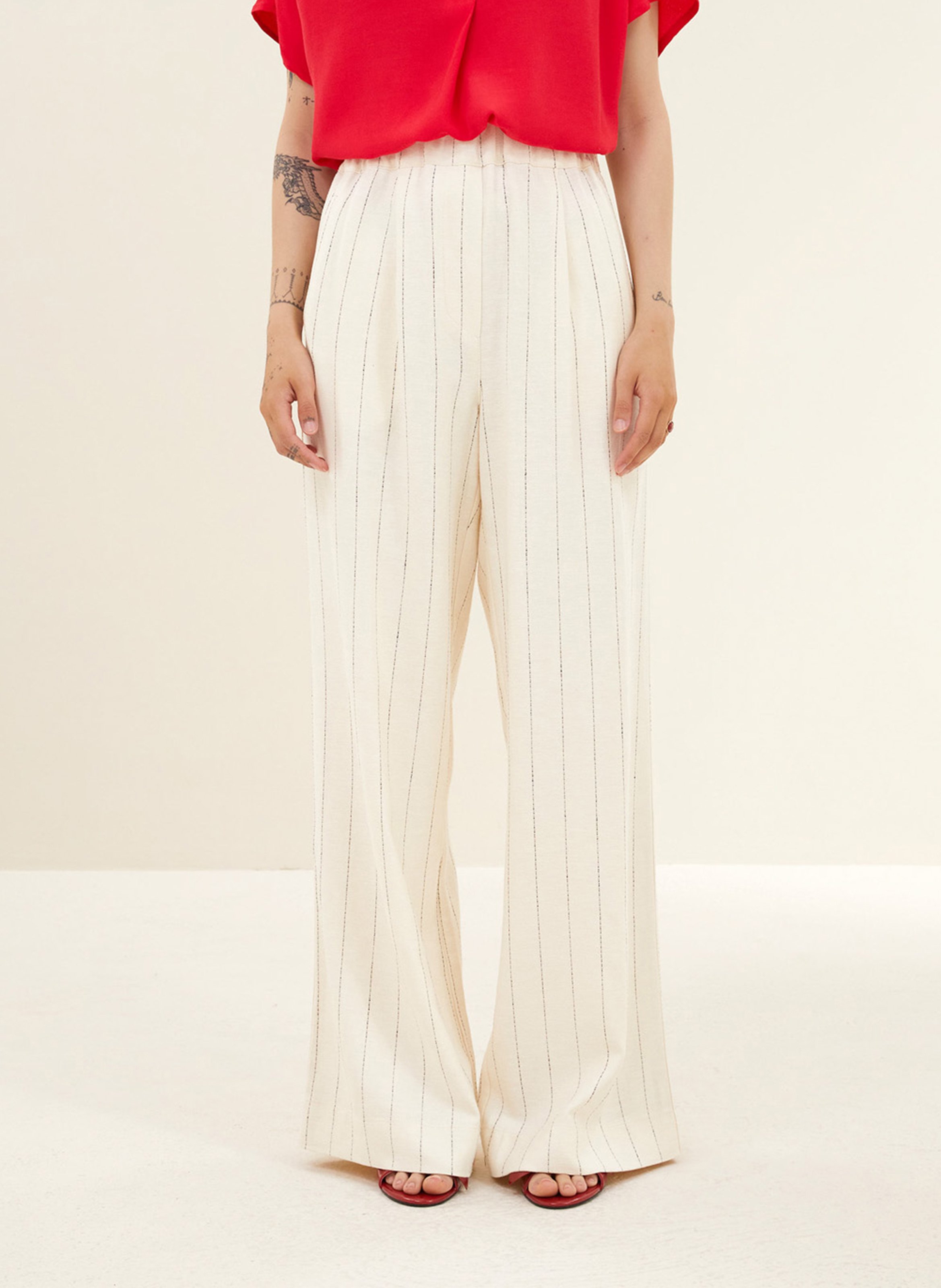 Wijde, gestreepte broek BY BAR Zwart