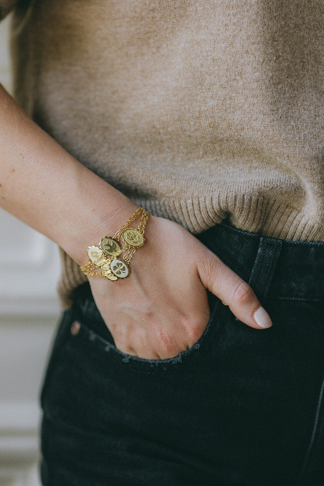 Gold-plated clover enamel bracelet MONSIEUR SIMONE White