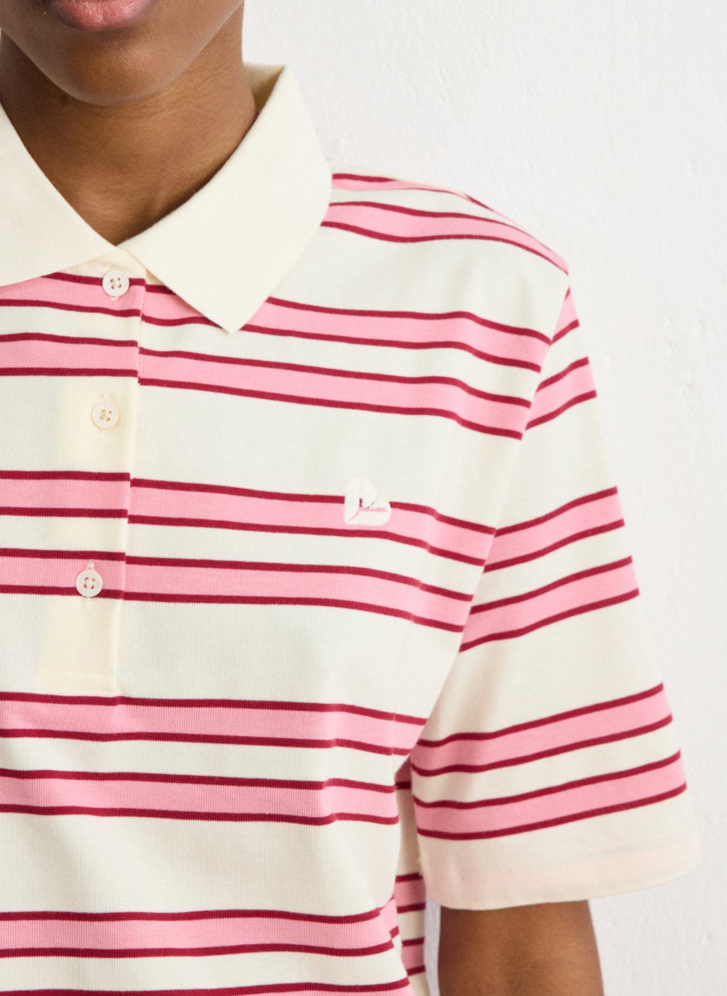 Polo droit en coton mélangé rayé PABLO Rose