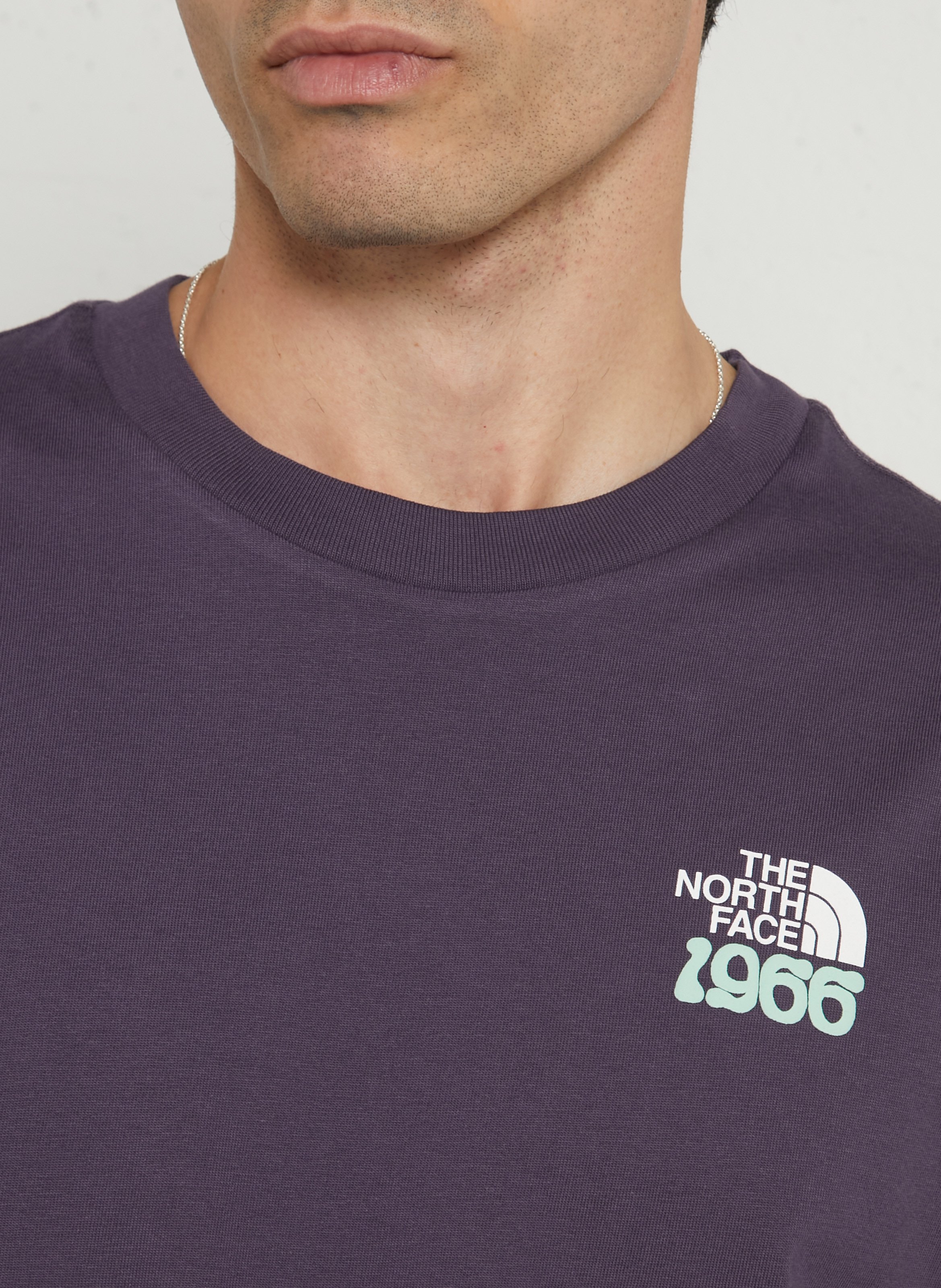 Straight round-neck cotton T-shirt with screen print THE NORTH FACE Purple