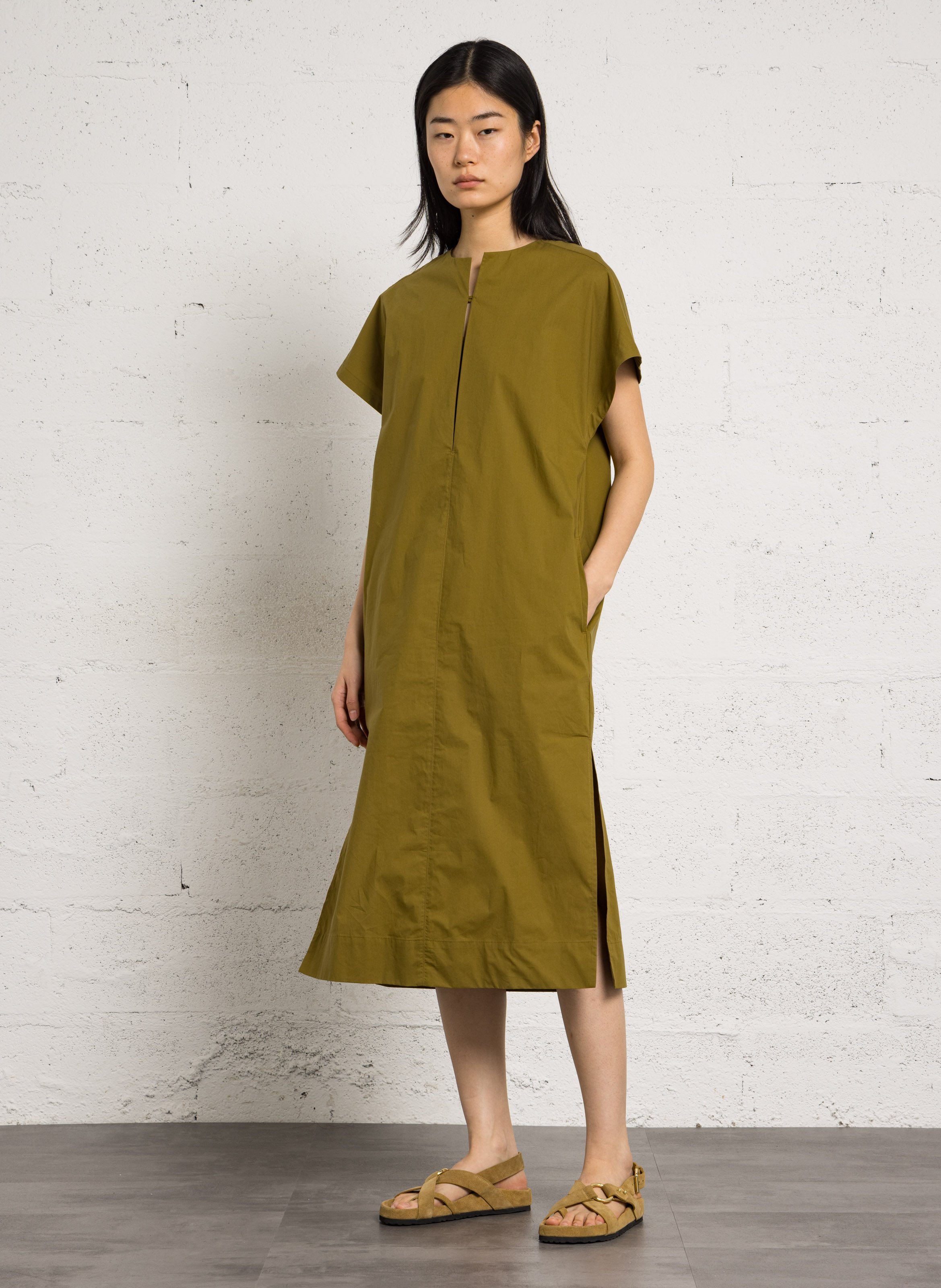 Organic cotton round neck midi dress SOEUR Green