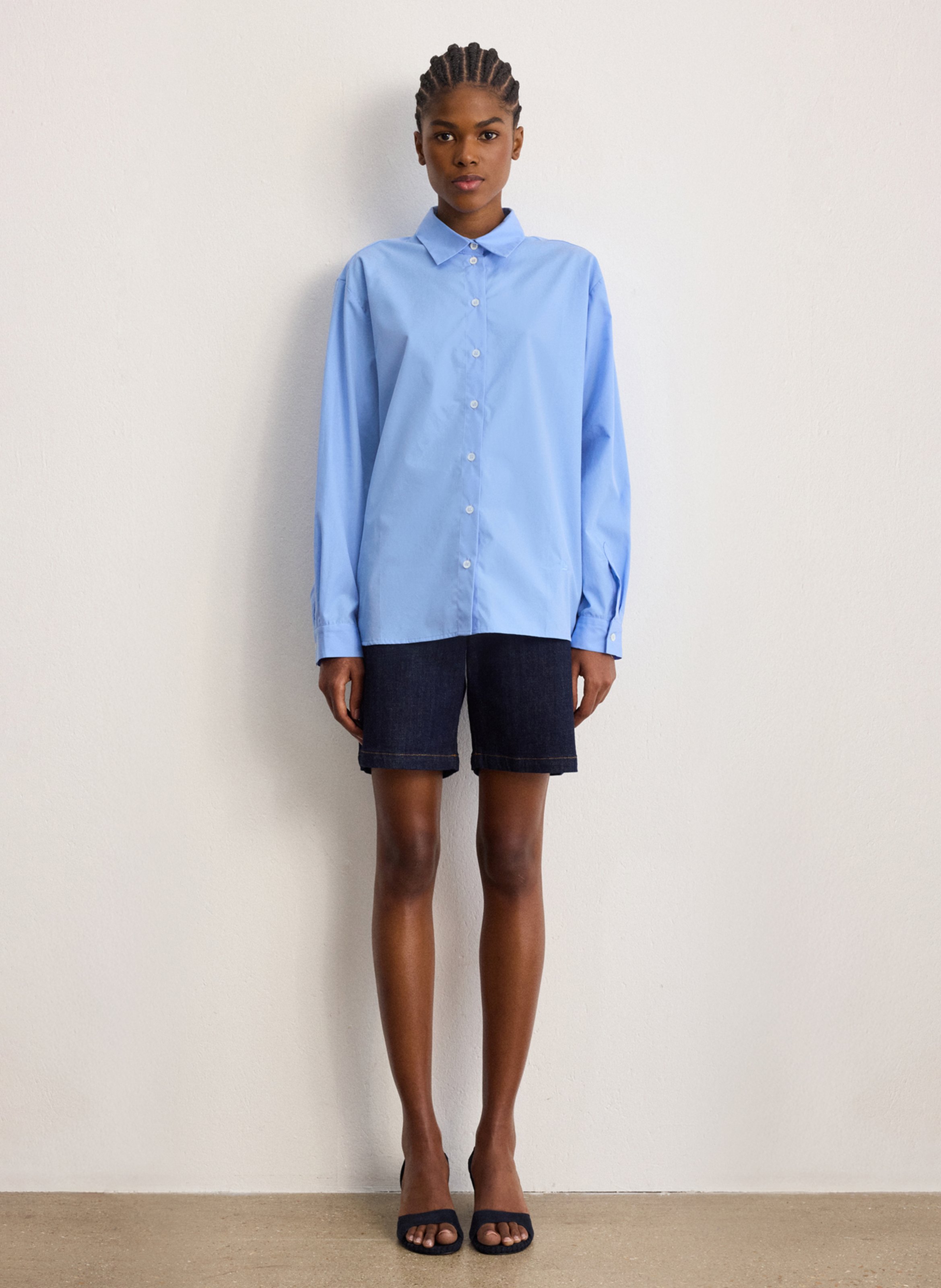 Chemise droite en coton PABLO Bleu